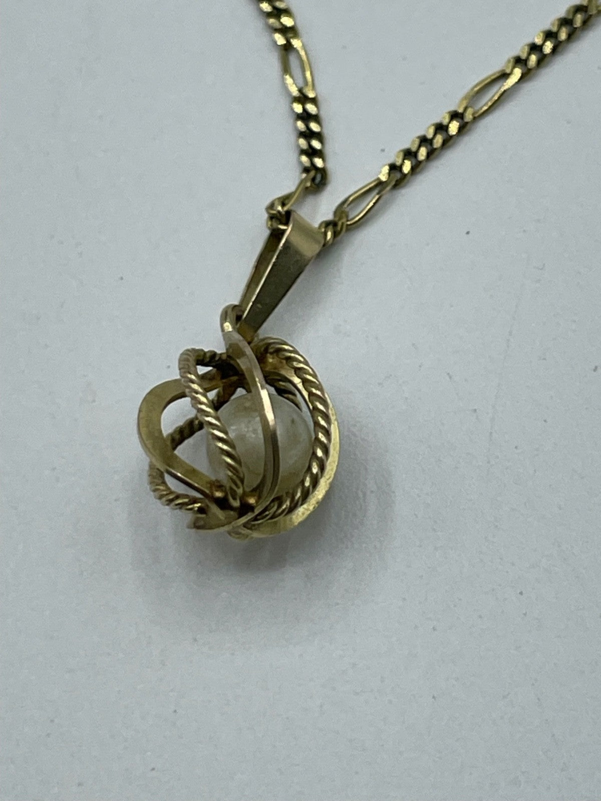 333 Gold 8 K Halskette Figaro Kette Juwelier L 38,5 cm + Anhänger Perle im Käfig4