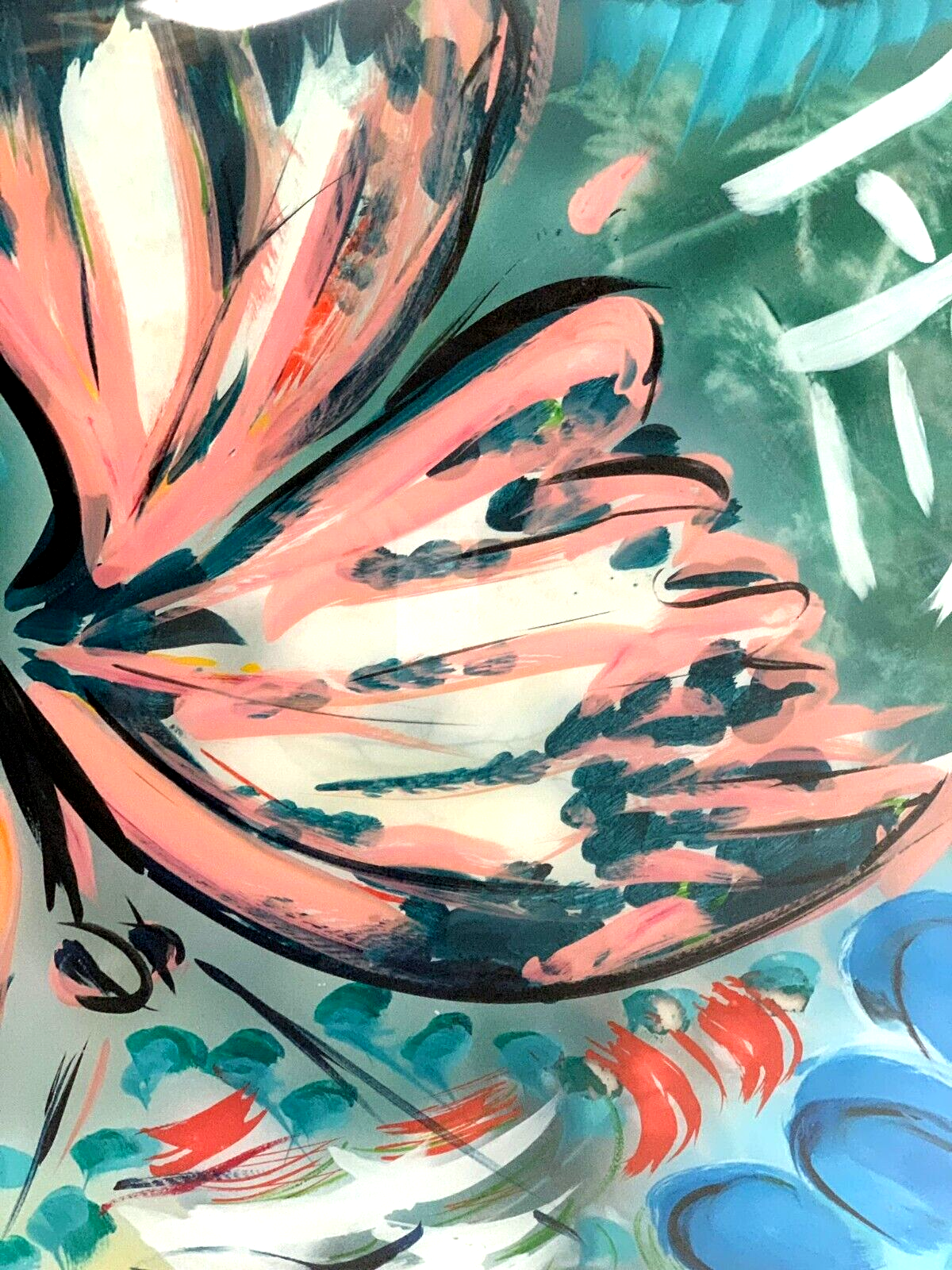 XL Hinterglasmalerei - moderne Kunst - Blumen mit Schmetterling - Monogrammist2