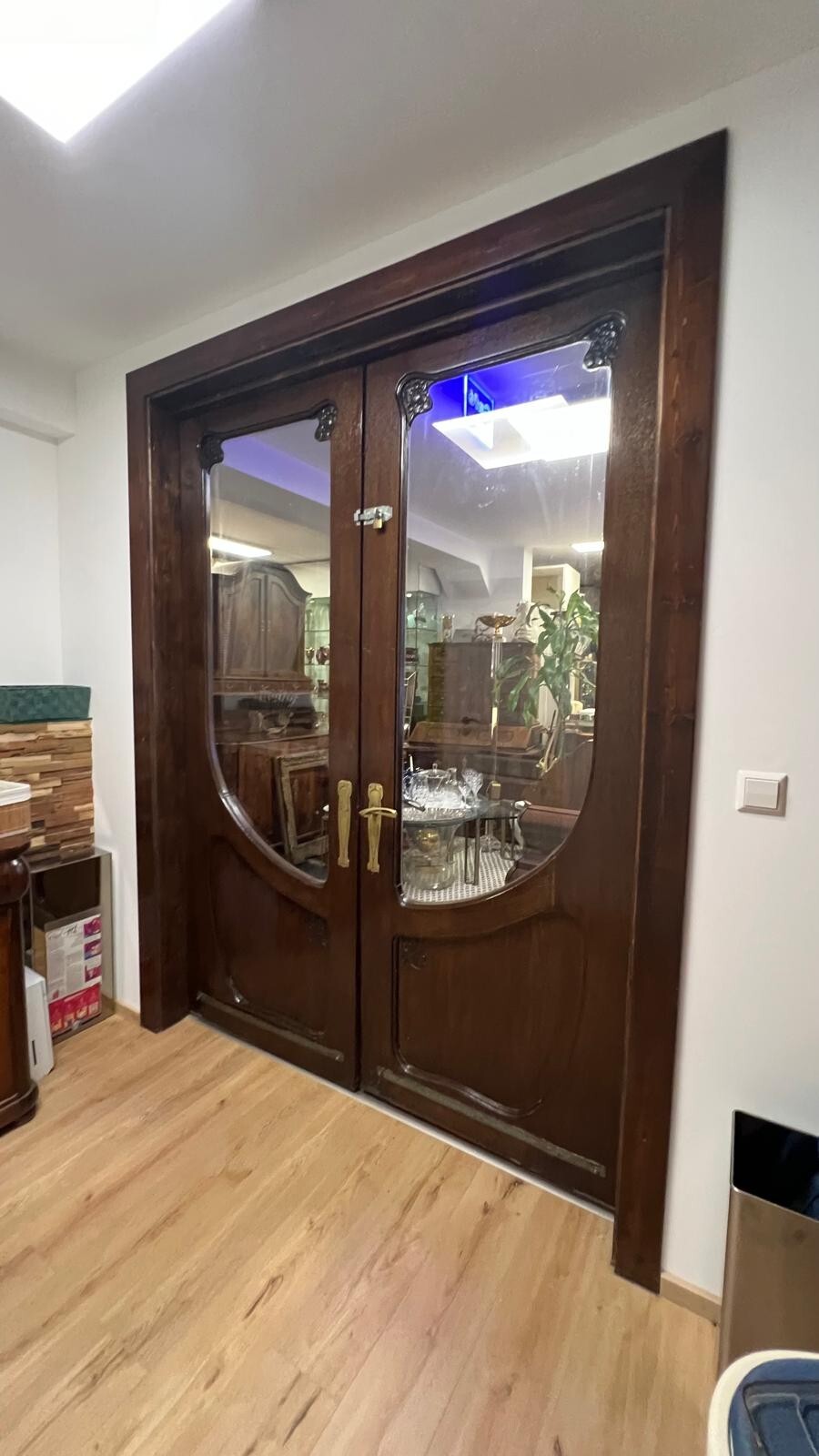 Jugendstil Doppelflügeltür - Eiche massiv - Glas - Mes. Beschläge - Restauriert1