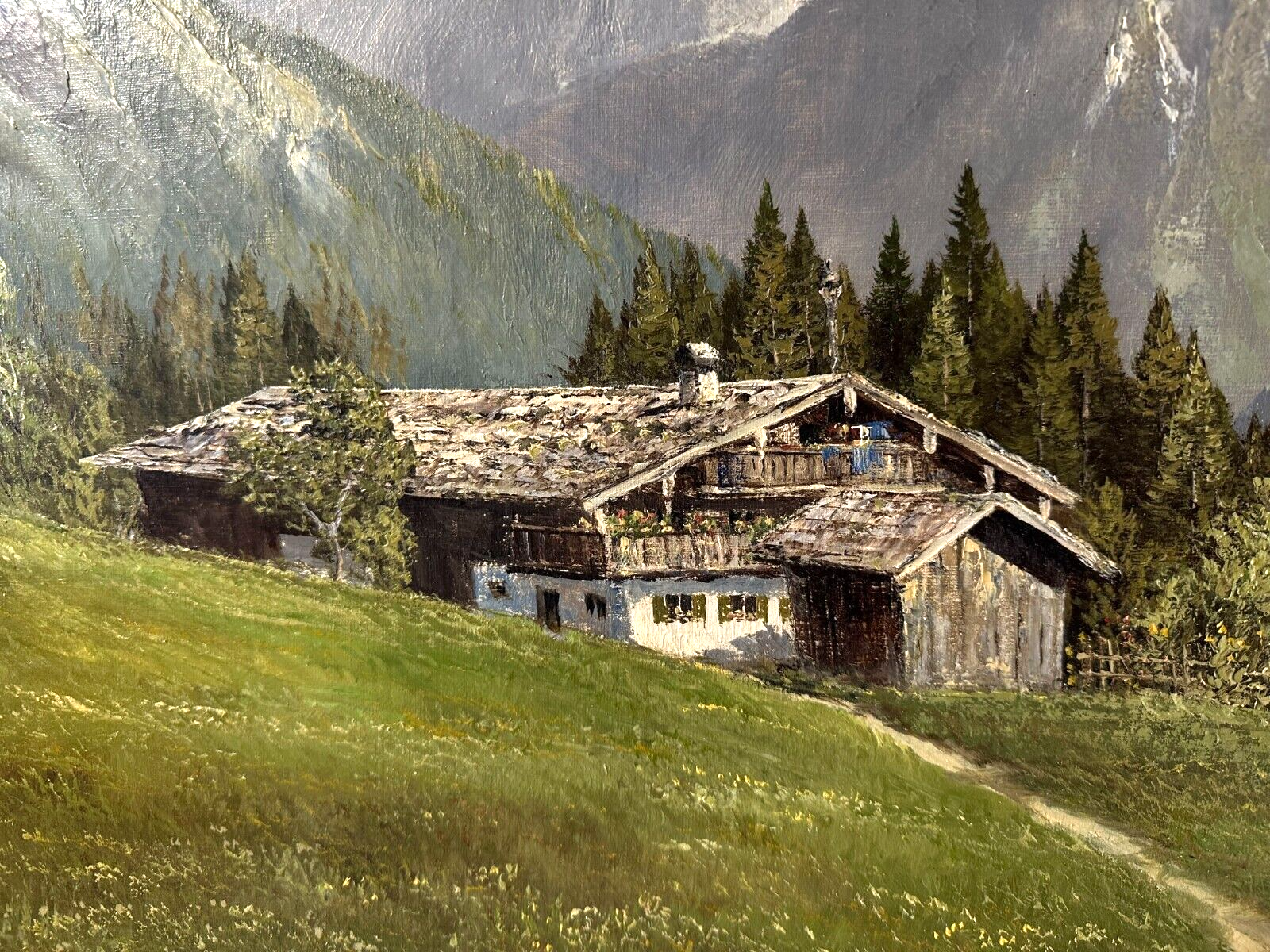 Öl auf auf Leinwand - Tiroler Hof mit wilden Kaiser - Meyer München - signiert4