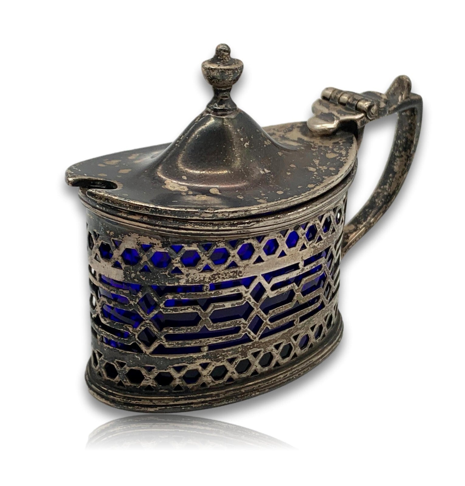 alter Senf- Gewürztopf - England Chester 1905 - Silber - Haseler Brothers - Glas1