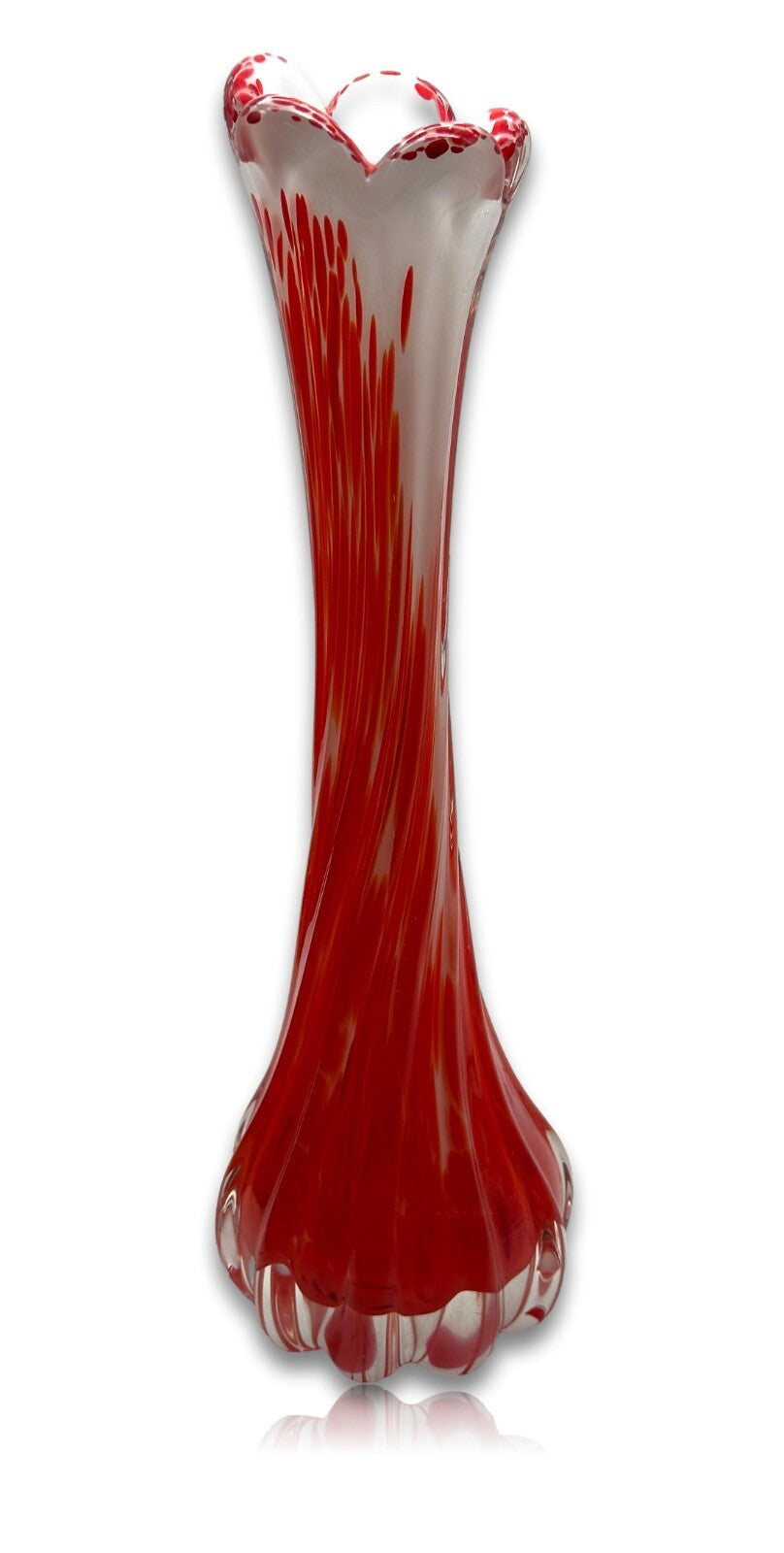 Murano Vase - Rot Weißer Unterfang - geschliffener Stand - Mid-Century5