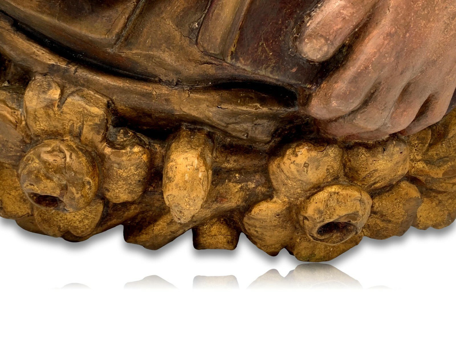 barocke Heiligen Figur Skulptur - Apostel mit Buch - gefasst - Reliefschnitzerei5