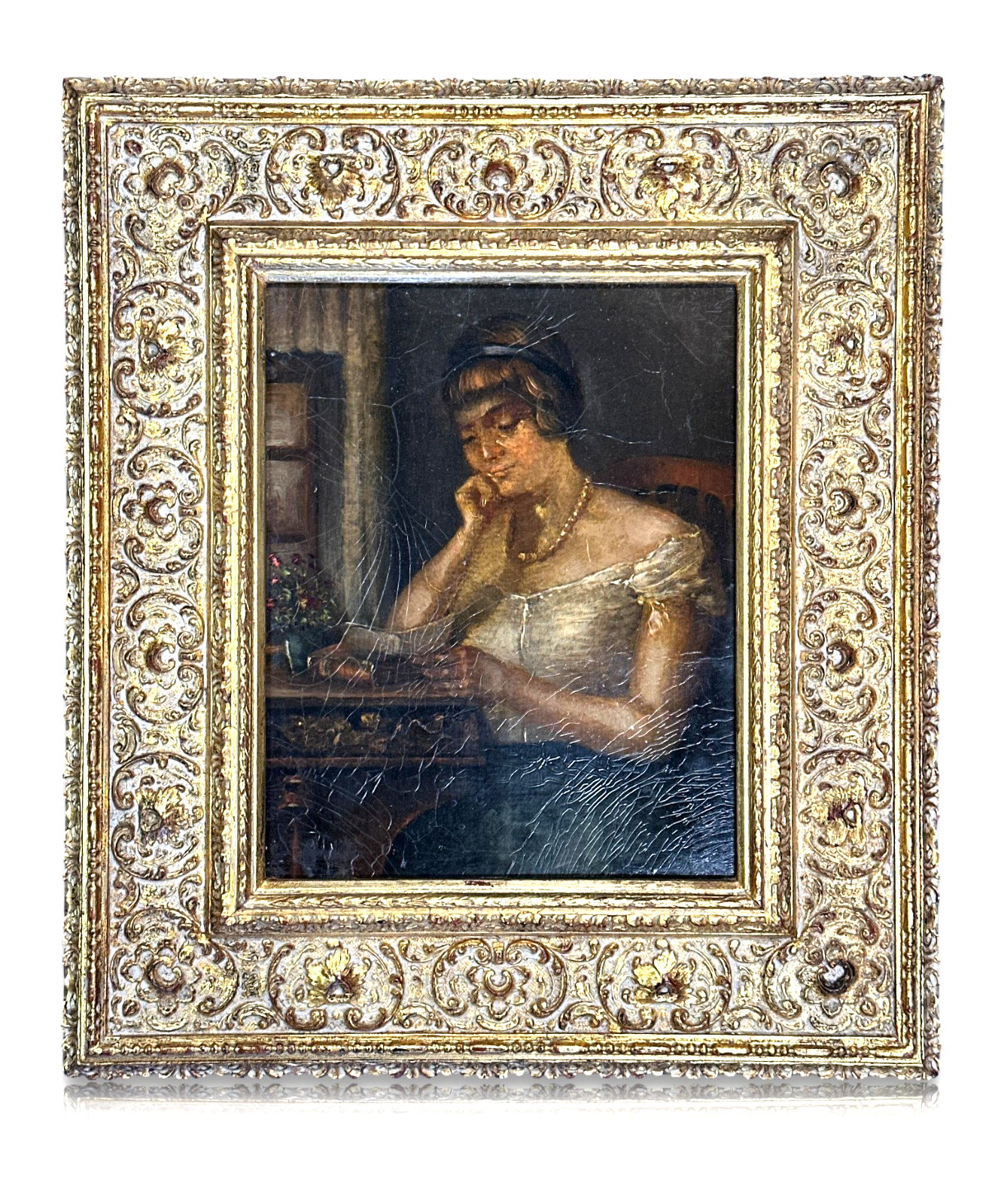 Lesende Schönheit – Originalgemälde von Ludwig Kandler (1865) - Öl auf Leinwand0