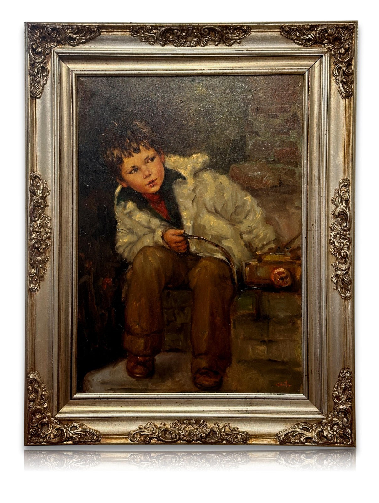 Öl auf Leinwand - Kinderportrait Knabe - gerahmt - signiert - sehr dekorativ0