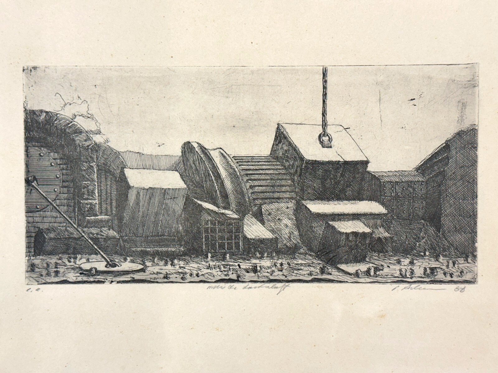 Peter Ackermann 1934-2007 - Radierung - Mitte der Landschaft 1968 - E.A Ausgabe1