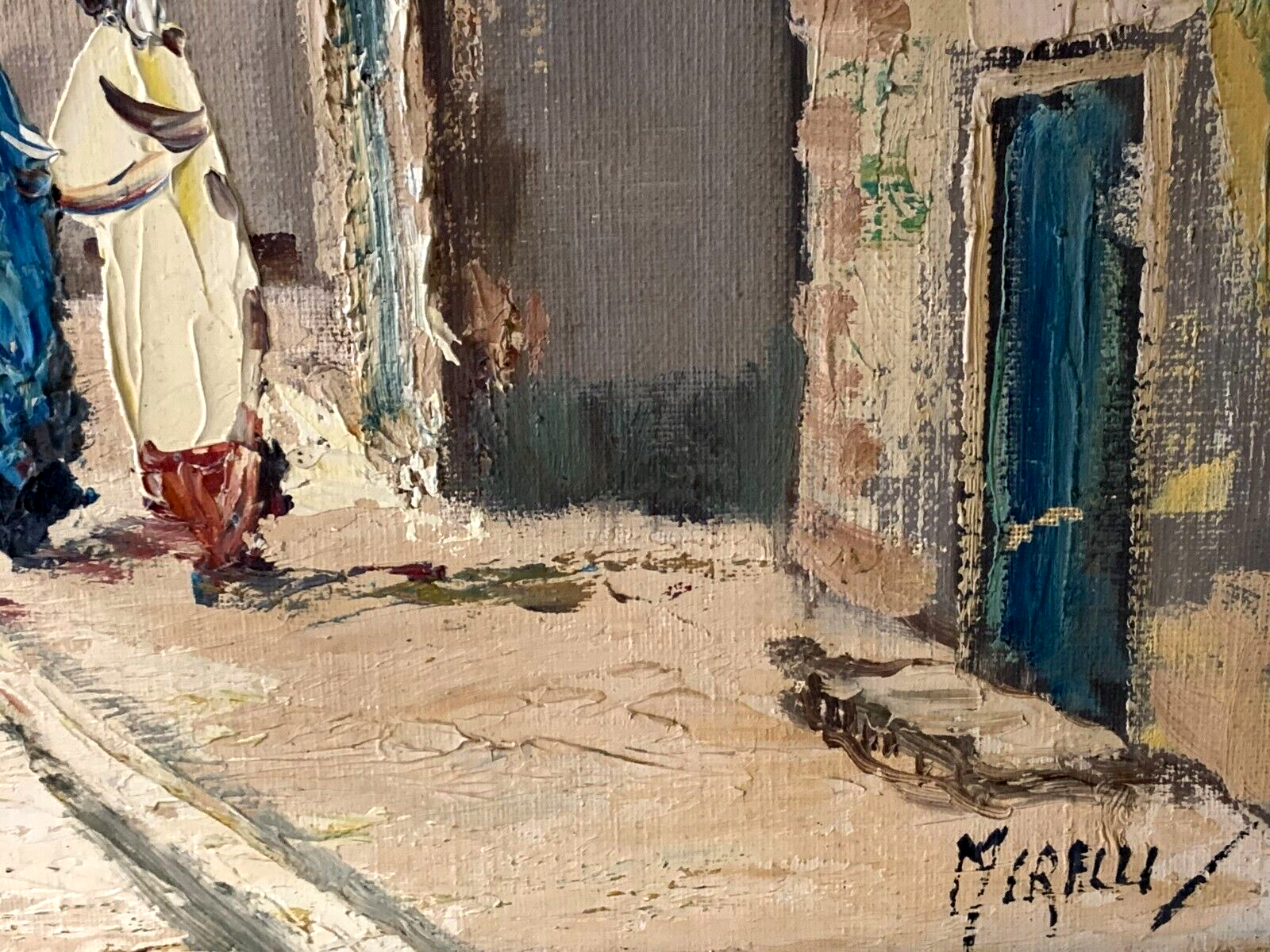 Öl auf Leinwand mit Barockrahmen - Nordafrika Straßenszene Tunis - sign. Mirelli5