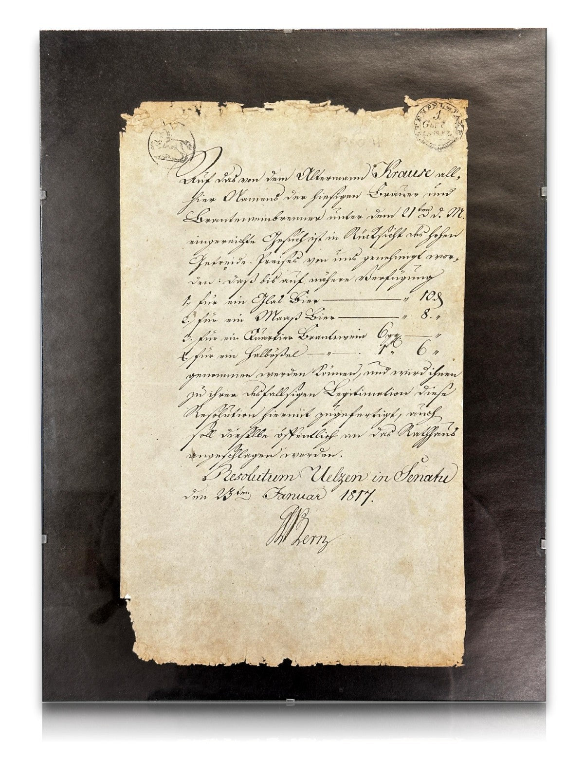 Uelzen 1817 – Amtl. Resolutum - Preisverordnung Bier/Brandwein Stempelpapier0