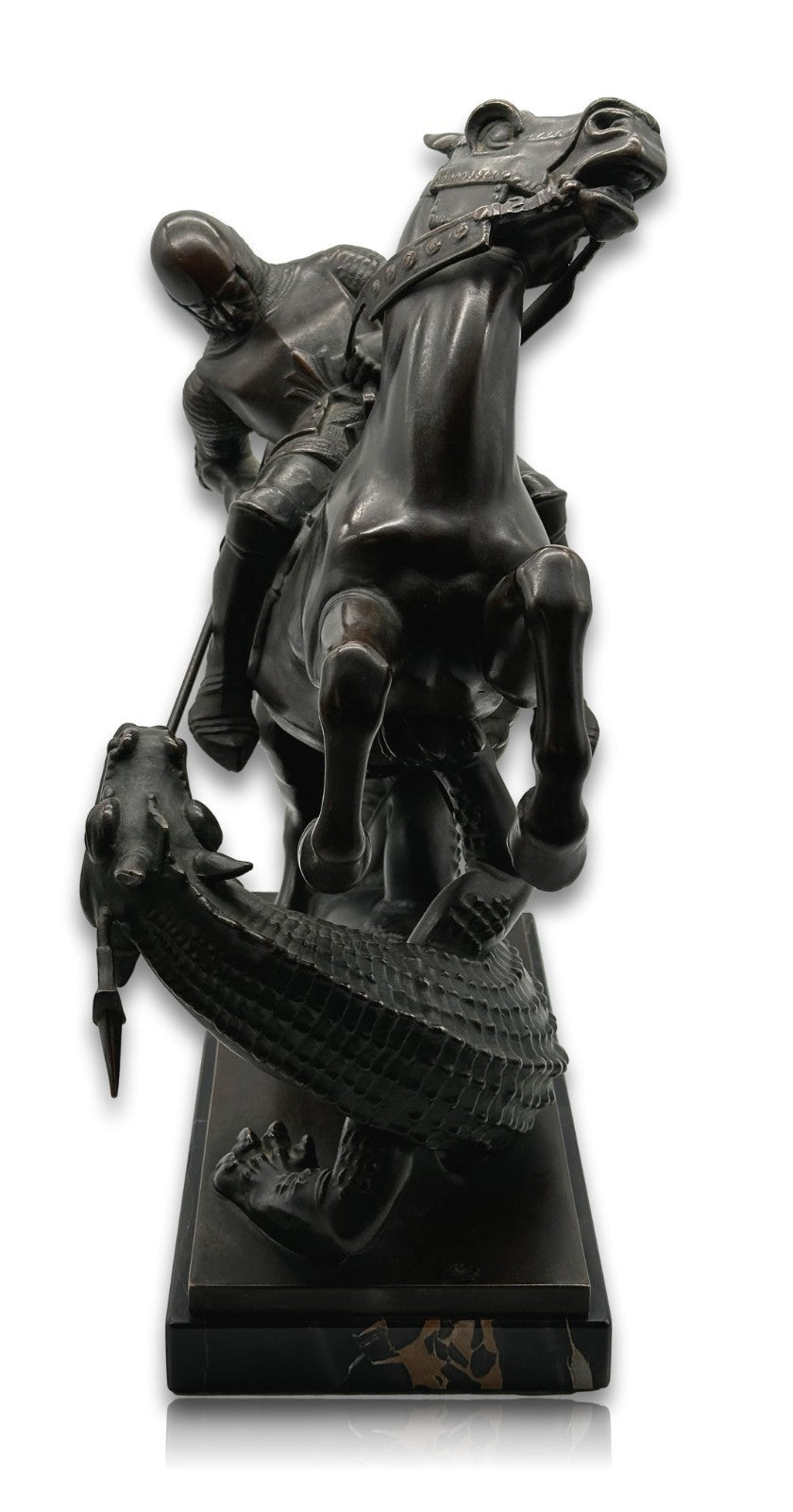 Große Bronze Skulptur - Hl. Georg tötet Drachen - um 1930 - auf Marmorsockel8