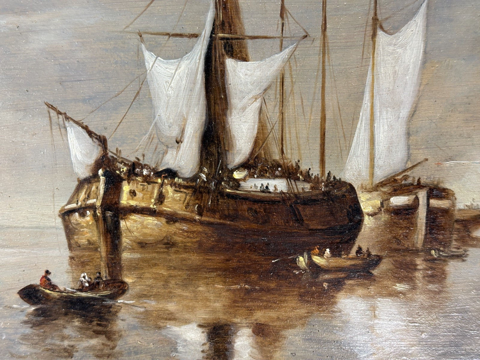 Stimmungsvolle Marine – Öl auf Holz – niederländische Schule – signiert - 19/20.2