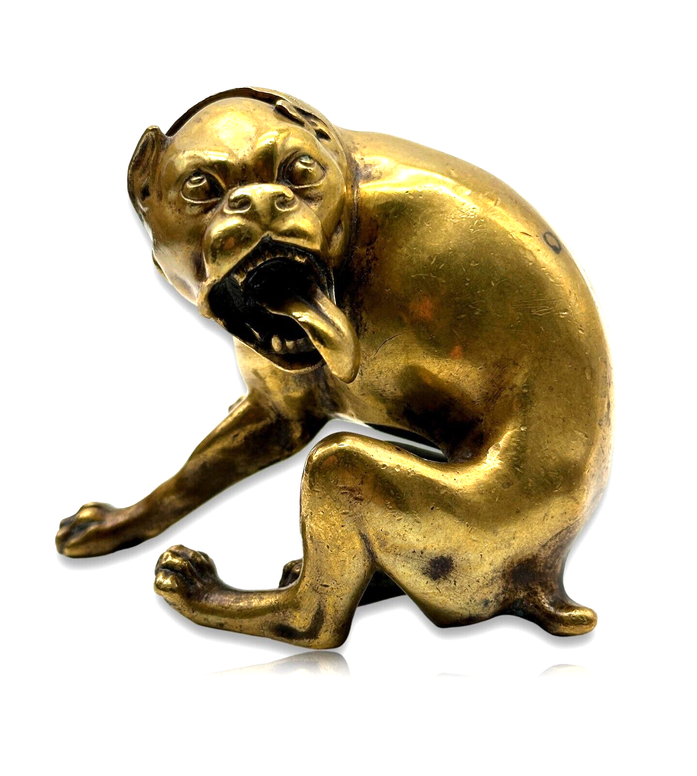 Skulptur - Messing/Bronze - Hund sitzend - Miniatur - Rar Selten 17. Jahrhundert1
