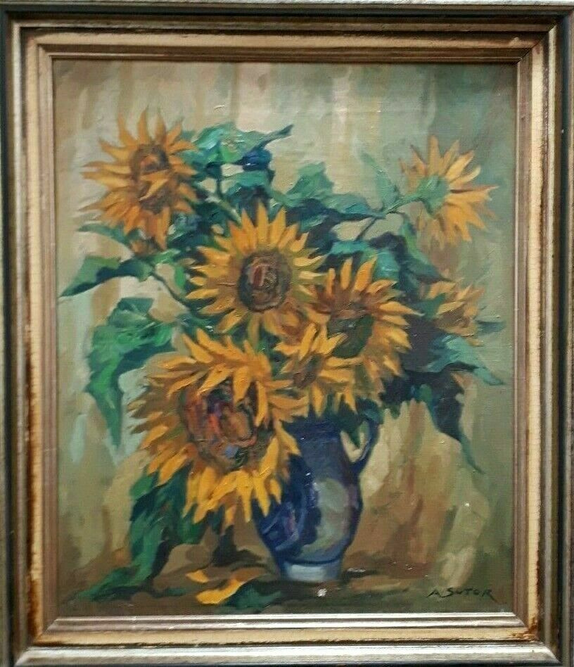 Adalbert Sutor Sonnenblumen - Ölgemälde - Öl auf Leinwand - Gerahmt - Signiert0