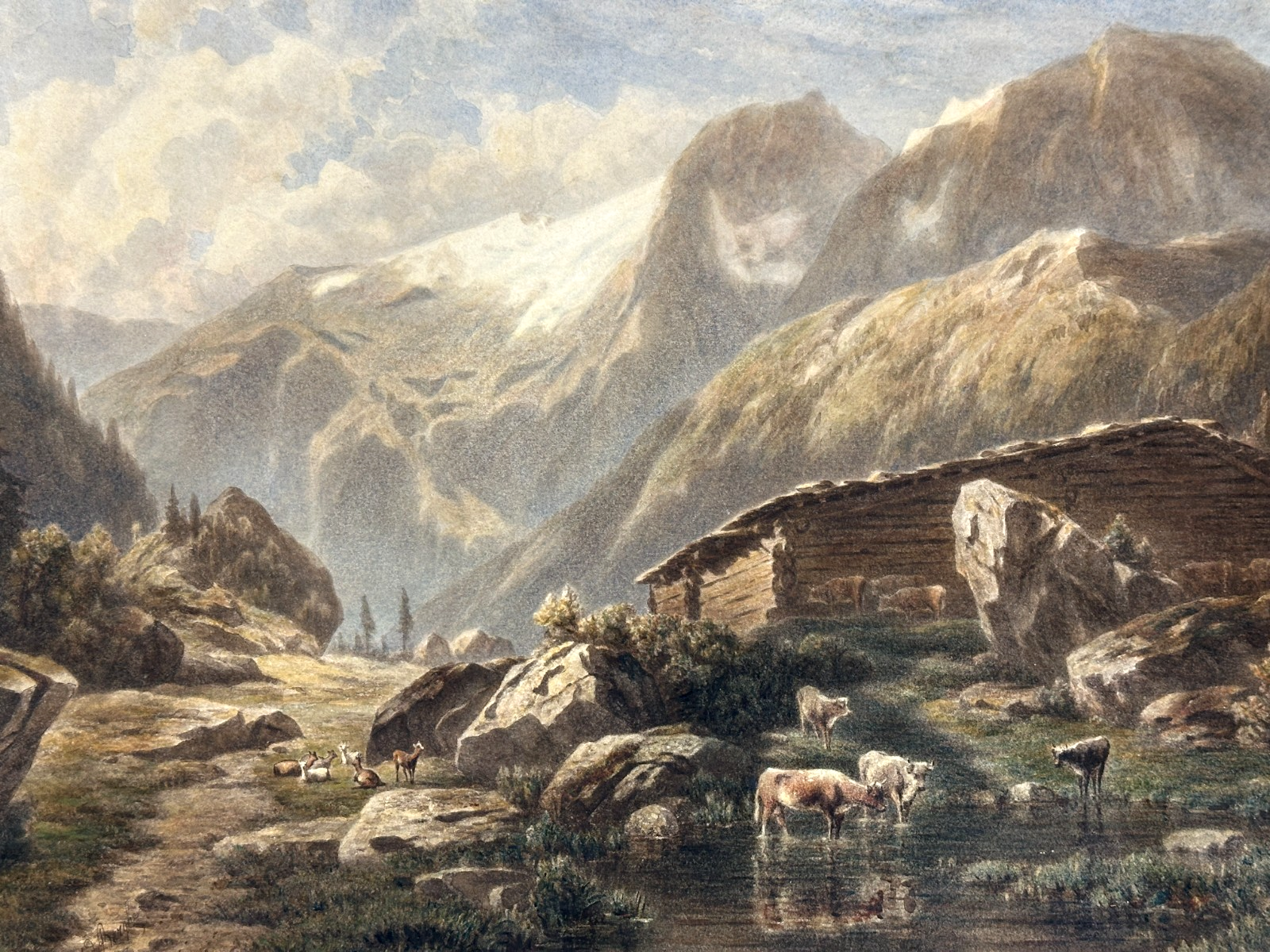 Willem Jan van den Berghe – Meisterlich aquarellierte Alpenlandschaft mit Vieh1