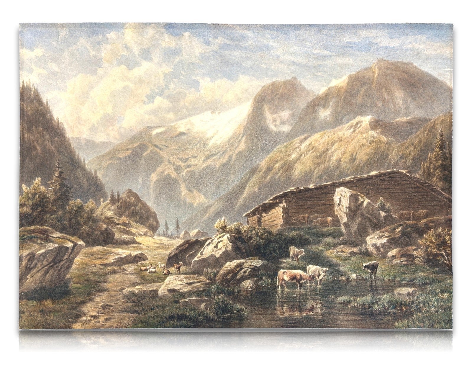 Willem Jan van den Berghe – Meisterlich aquarellierte Alpenlandschaft mit Vieh0