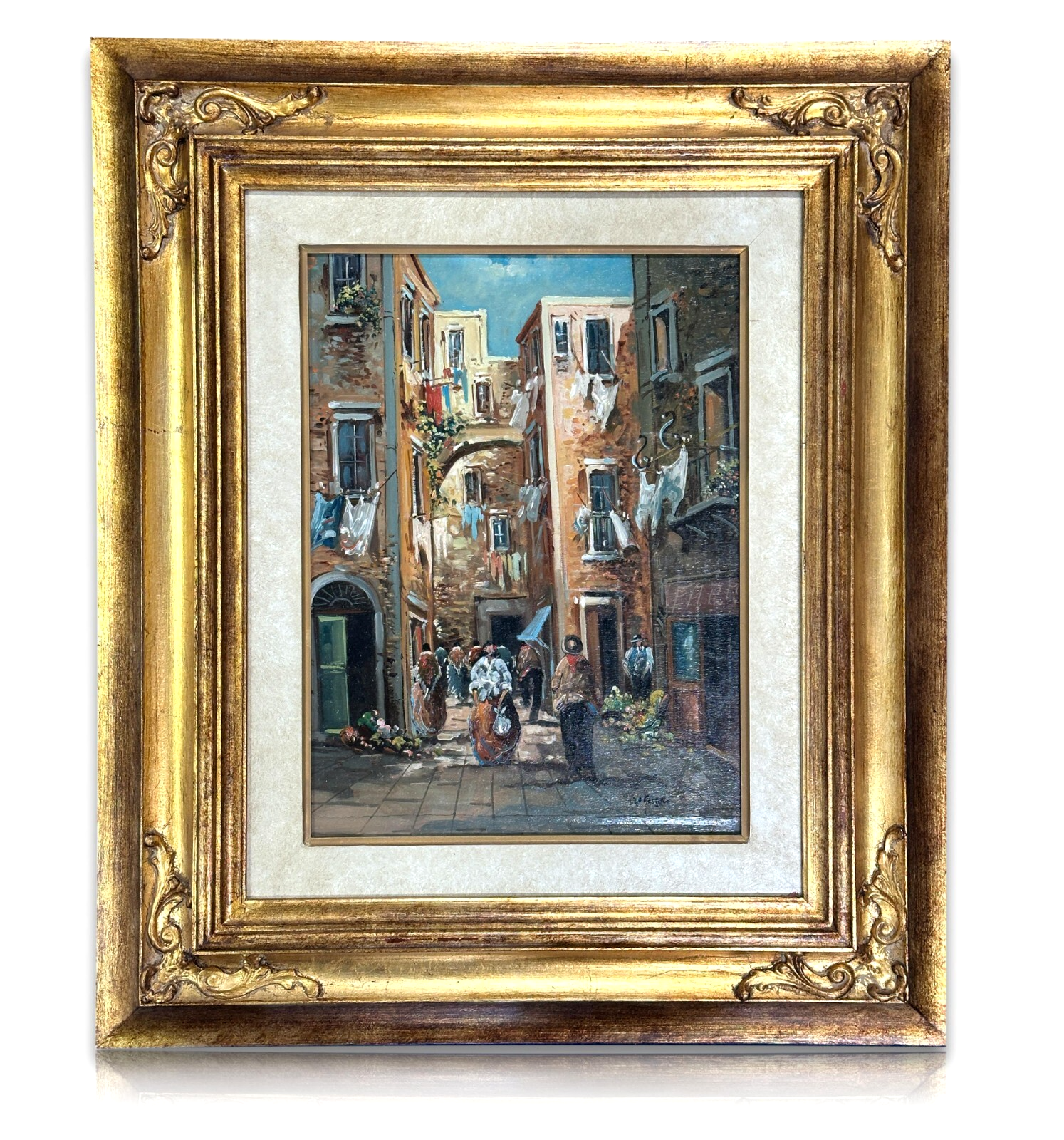 Ugo Mascolo - Öl auf Platte - Neapel - Vicolo di Napoli - gerahmt - signiert0