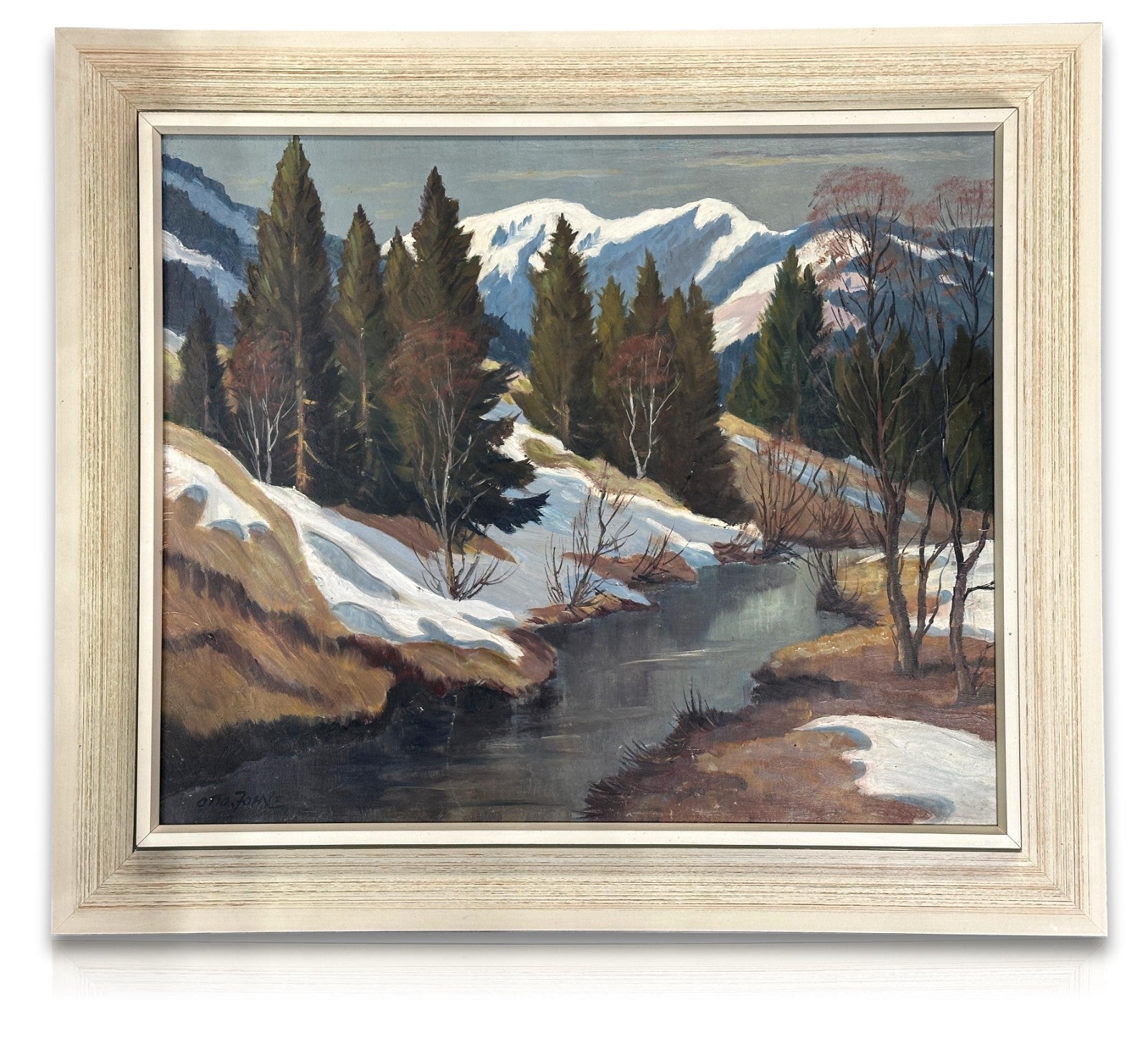 Otto Johne - Schneeschmelze im Allgäu - 1976 – Öl auf Hartfaser - signiert0