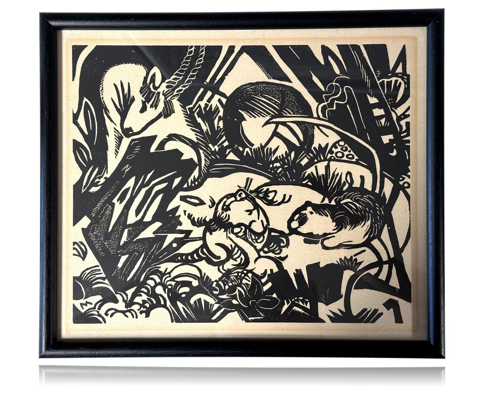 Franz Marc 1880-1916 - Holzschnitt - 'Tierlegenden' 1912 - Animal Legend gerahmt0