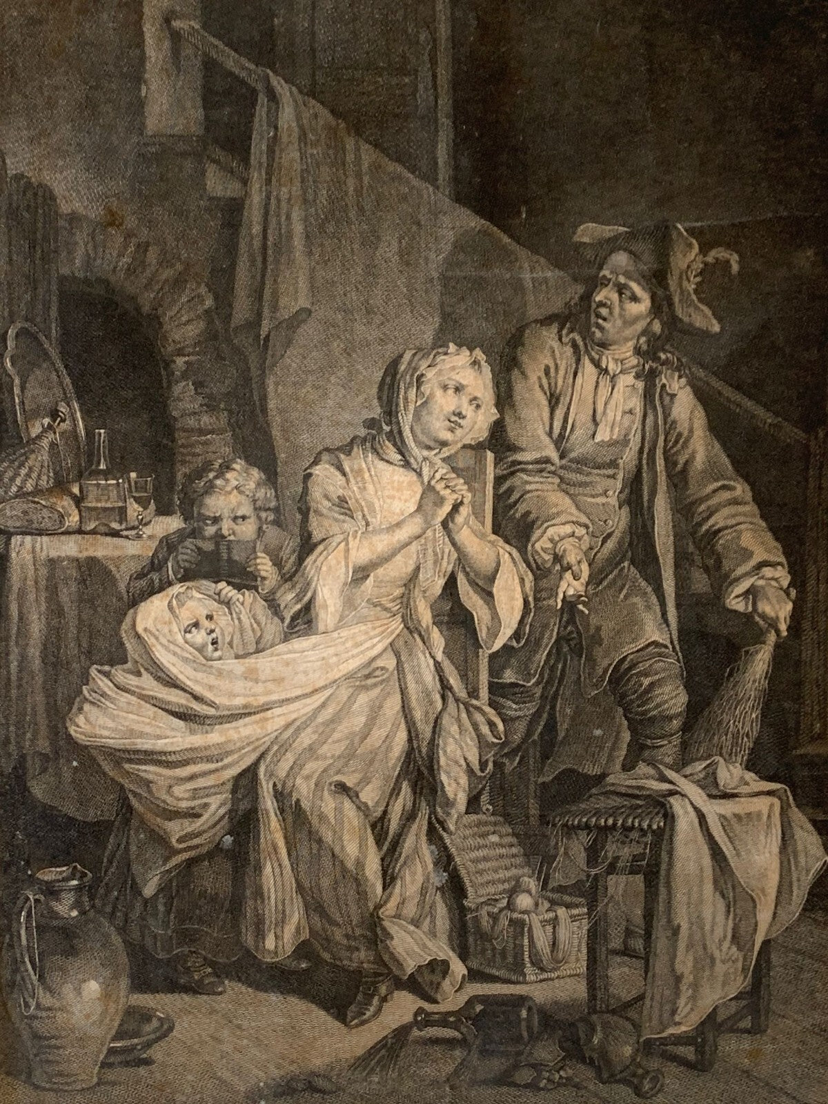 Kupferstich - Claude Duflos 1700-1786 „La mère qui intercède“ - Johann Schenau1