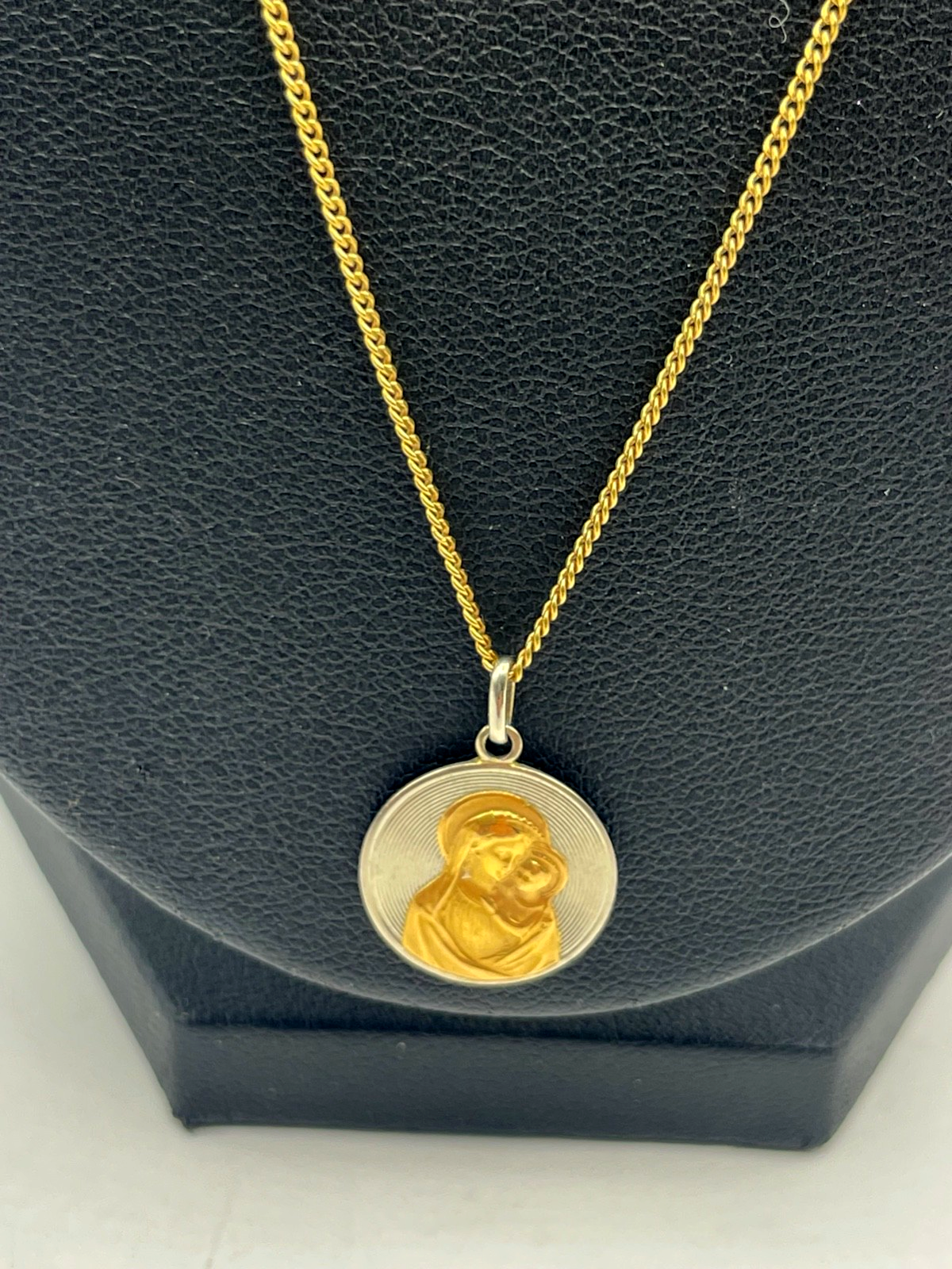 750 Gold 18 K Panzer Kette 51 cm Juwelier mit Madonna Anhänger bicolor unisex1