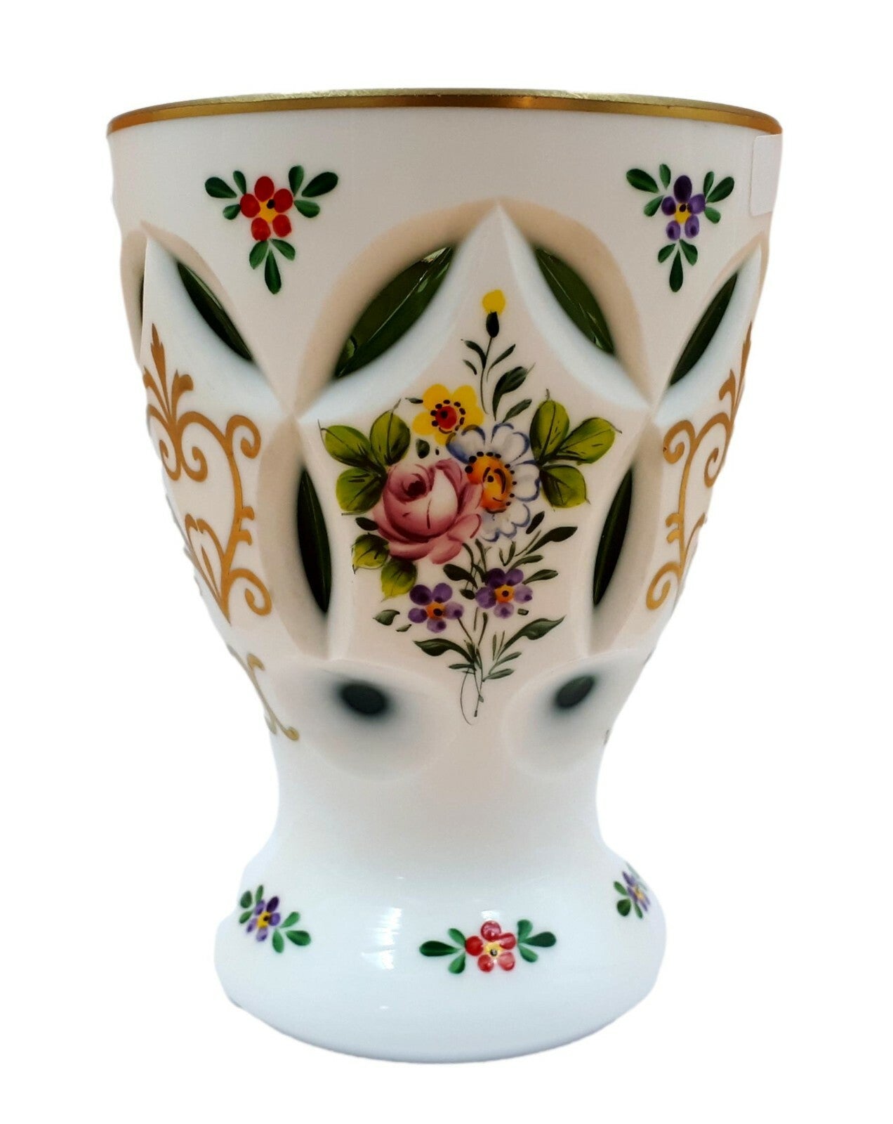 Böhmen um 1900 - Ranftbecher - Überfang Kunstglas - Handbemalt - Goldstaffur4