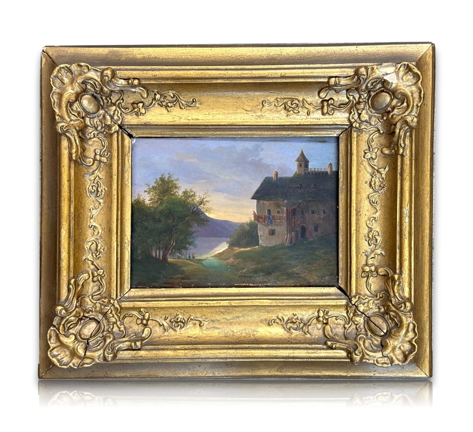 Öl auf auf Holz - Franz Sager 1821-ca. 1891 - Blick auf den Hallstättersee 18470