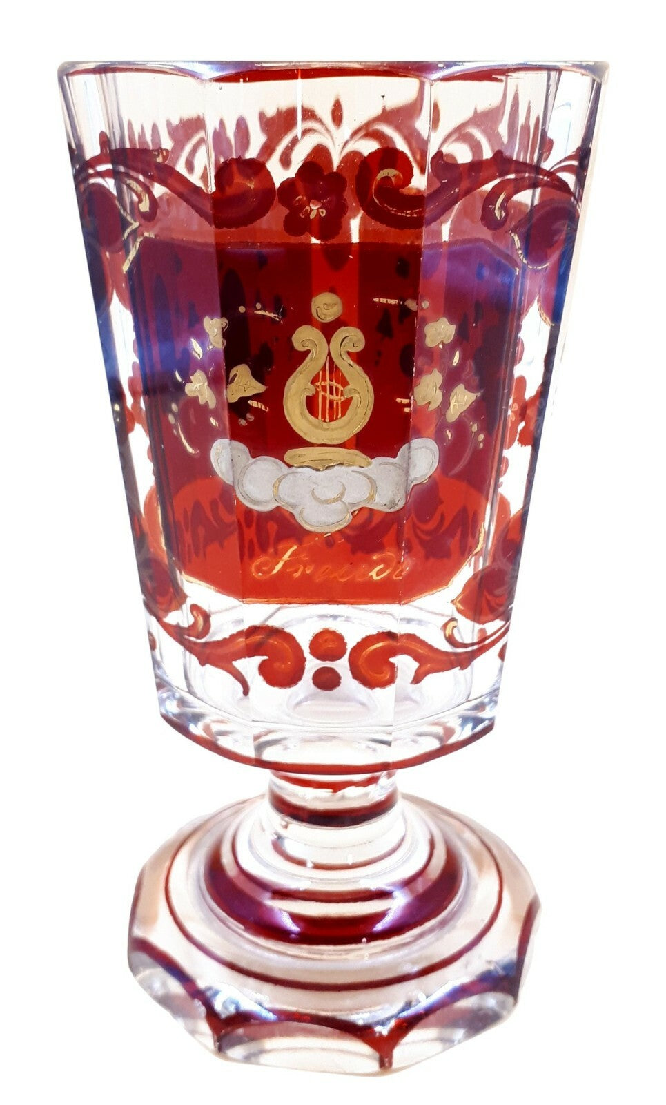 Biermeier Ranftbecher Freundschaftsbecher - 'Glück Freude Fleiß' - um 1820 Rubin2