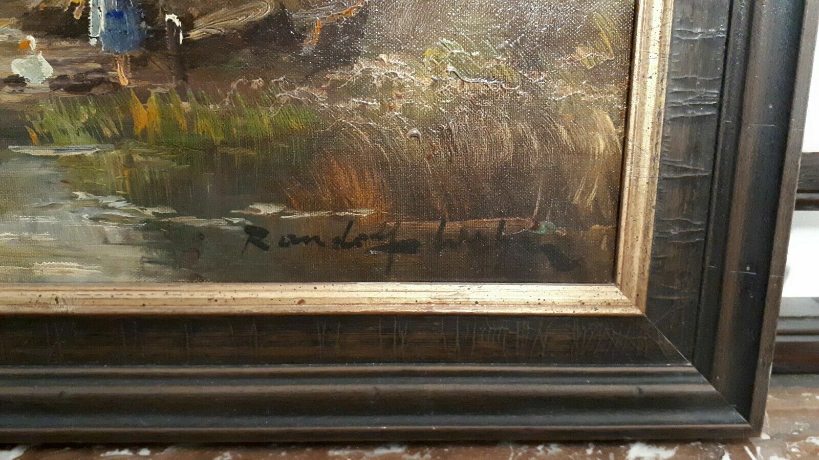 Ölgemälde Randolf Wehn 1911 - 1987 Münchner Maler - Enten fütternd - 70 x 60cm2