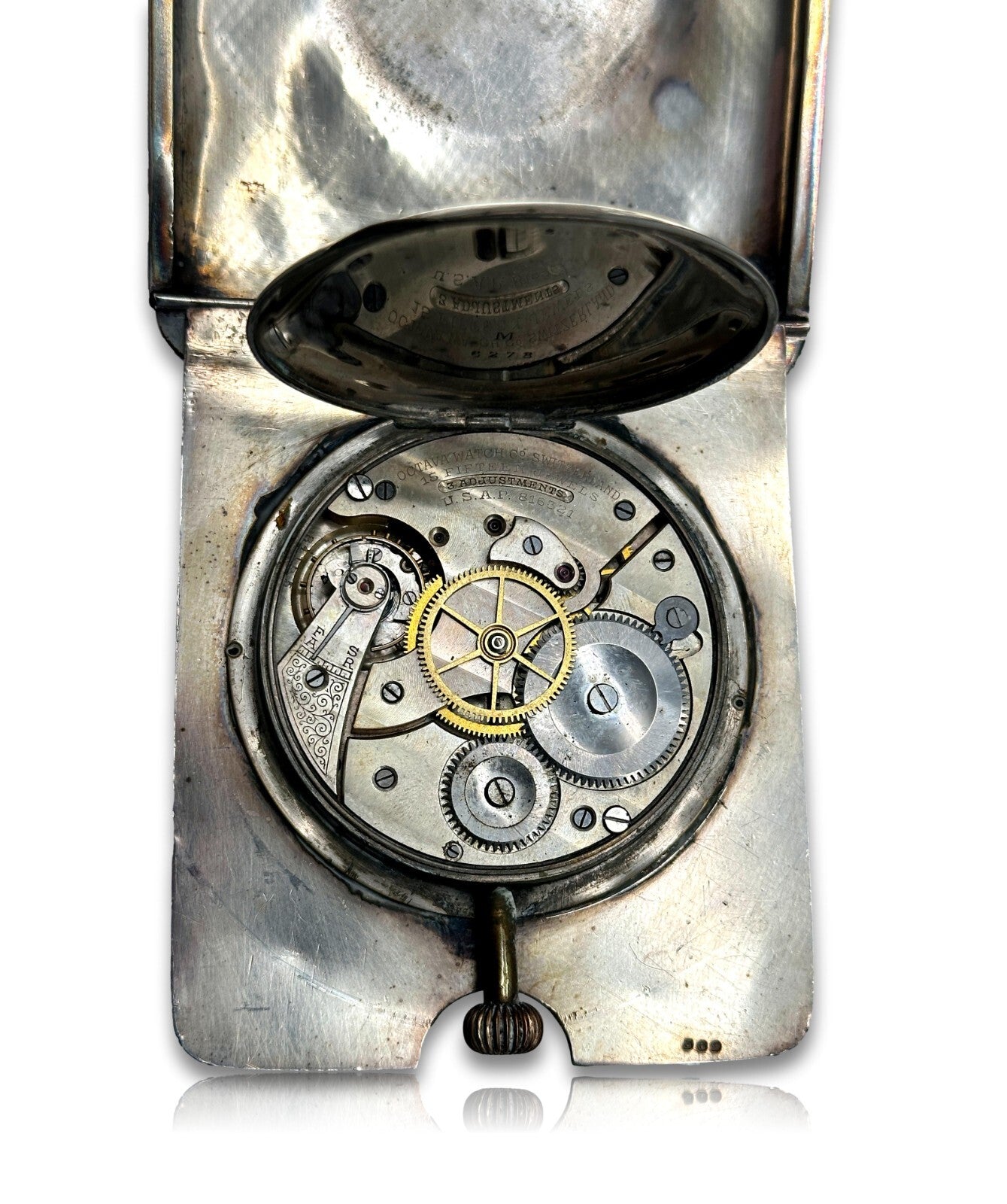 Octava Watch Reise-Uhr - 8 Tage Werk - Sterling Silber Silver Etui - um 19205