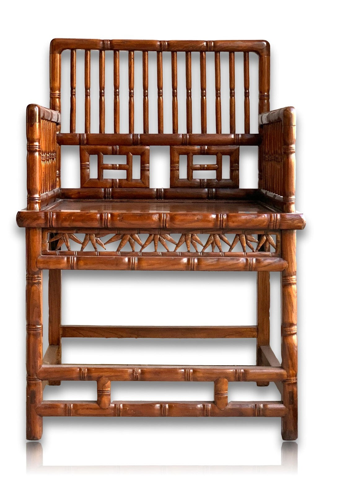 Alter asiatischer Bambusstuhl - Bambus Armlehnstuhl - Schnitzerei - Handarbeit1