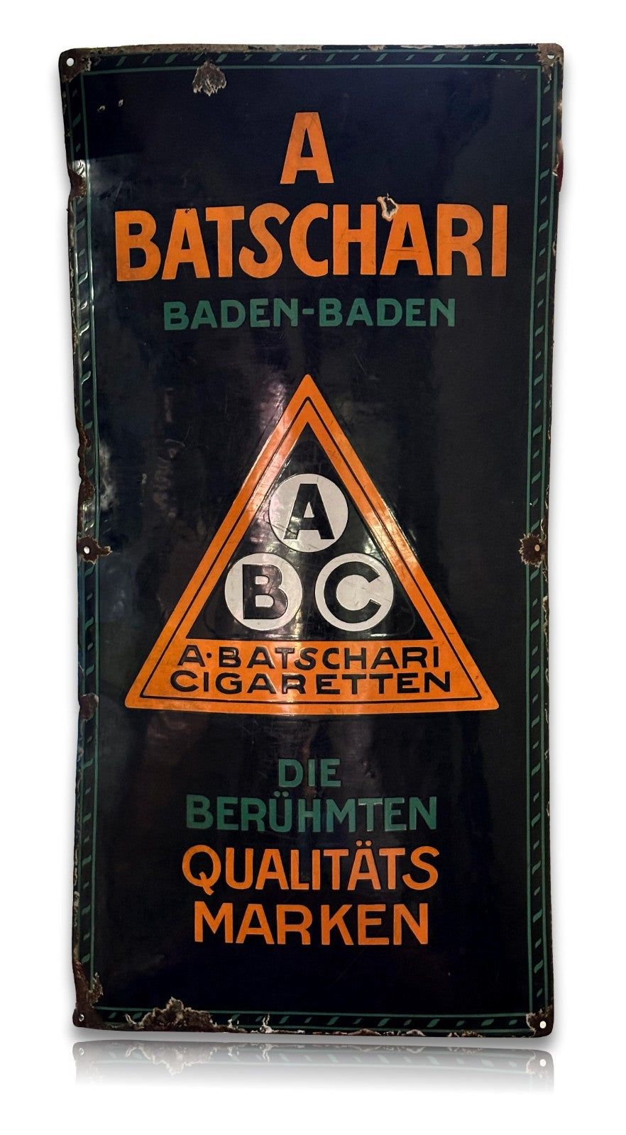 A. Batschari Cigaretten „ABC“ – Emailschild um 1910 - 120×60 cm - Original0