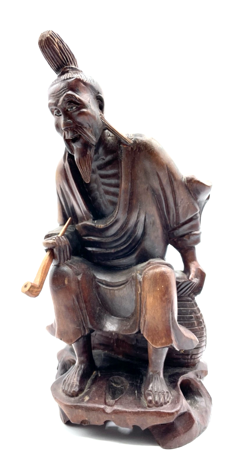 Vintage Handarbeit massiv Buchsbaum Holz Figur China geschnitzt H 21,5 cm Asien4