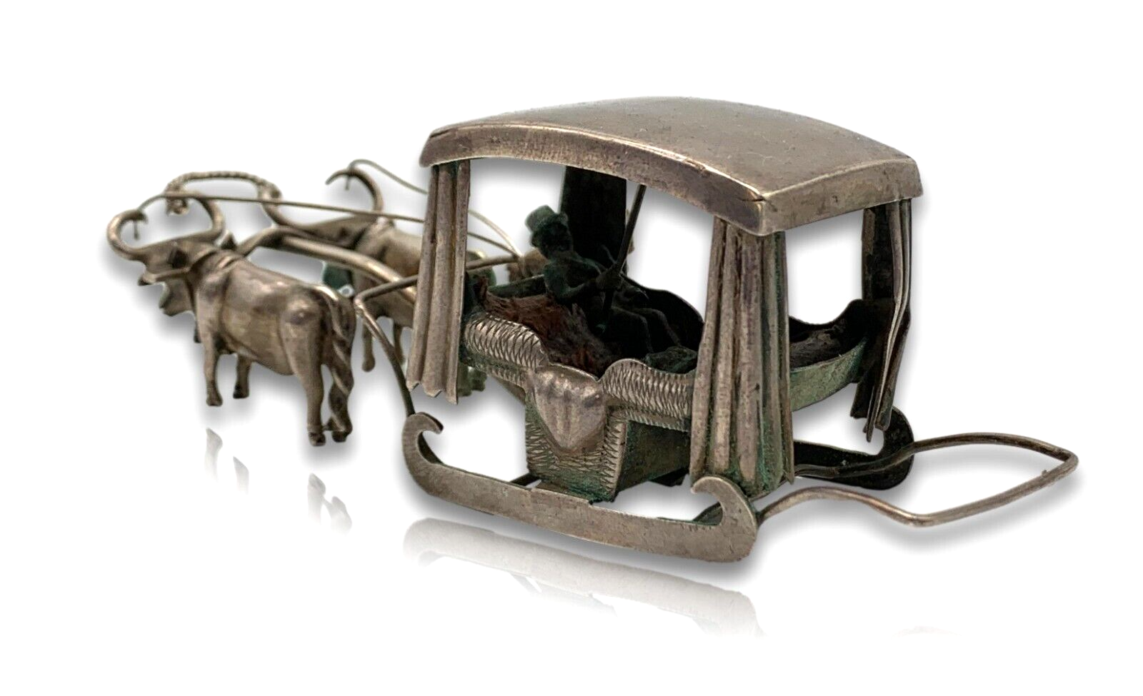 Miniatur Schlitten Stierkutsche Ochsen Schlittenfahrt Silber - Niederlande 19002