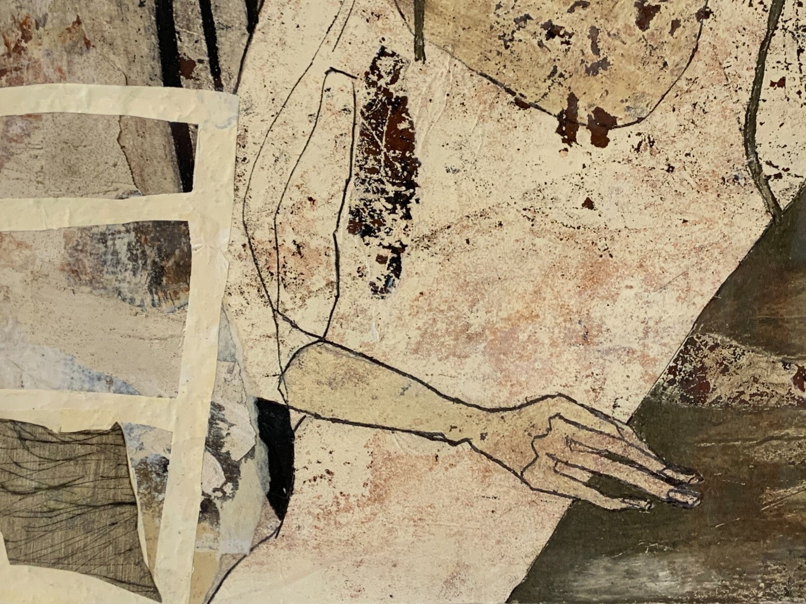 Elke Pollack 'am Tisch' - Gemälde Mischtechnik Collage - moderne Kunst gerahmt3