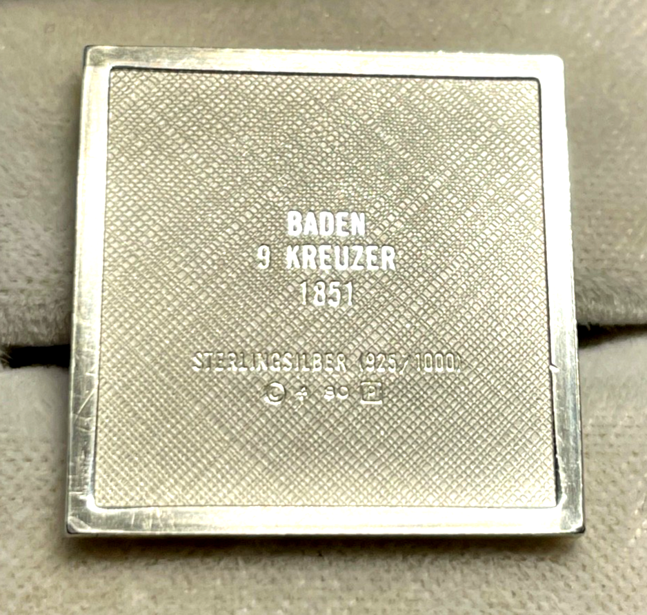 Baden 9 Kreuzer 1851 Freimark Sterling Silber 925 Nachprägung3