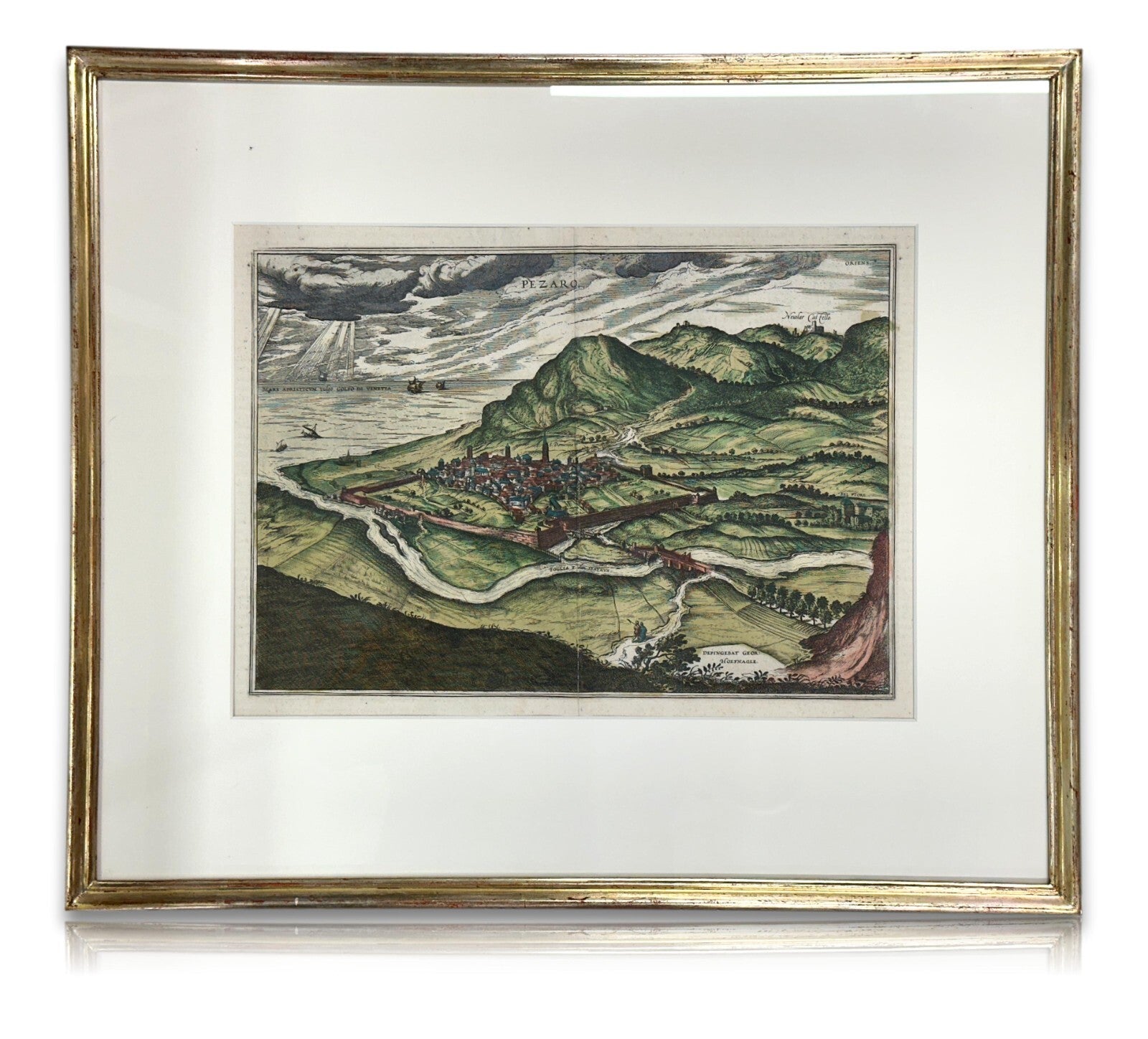 nach Georg Hoefnagel um 1575 - Ansicht von Pesaro Italien Kupferstich koloriert0
