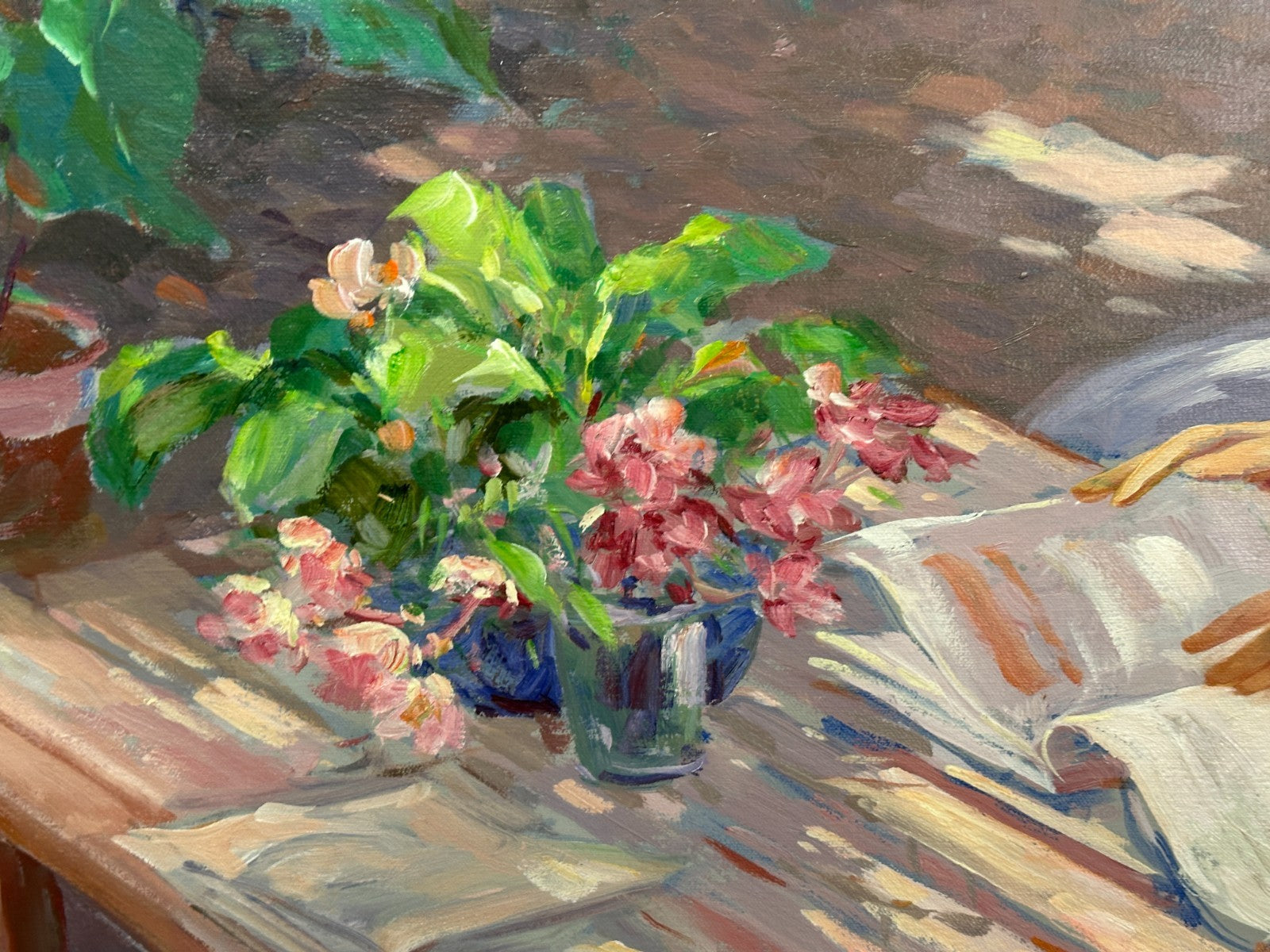 Roger San Miguel - Lesendes Mädchen im Garten - Öl auf Leinwand - signiert5