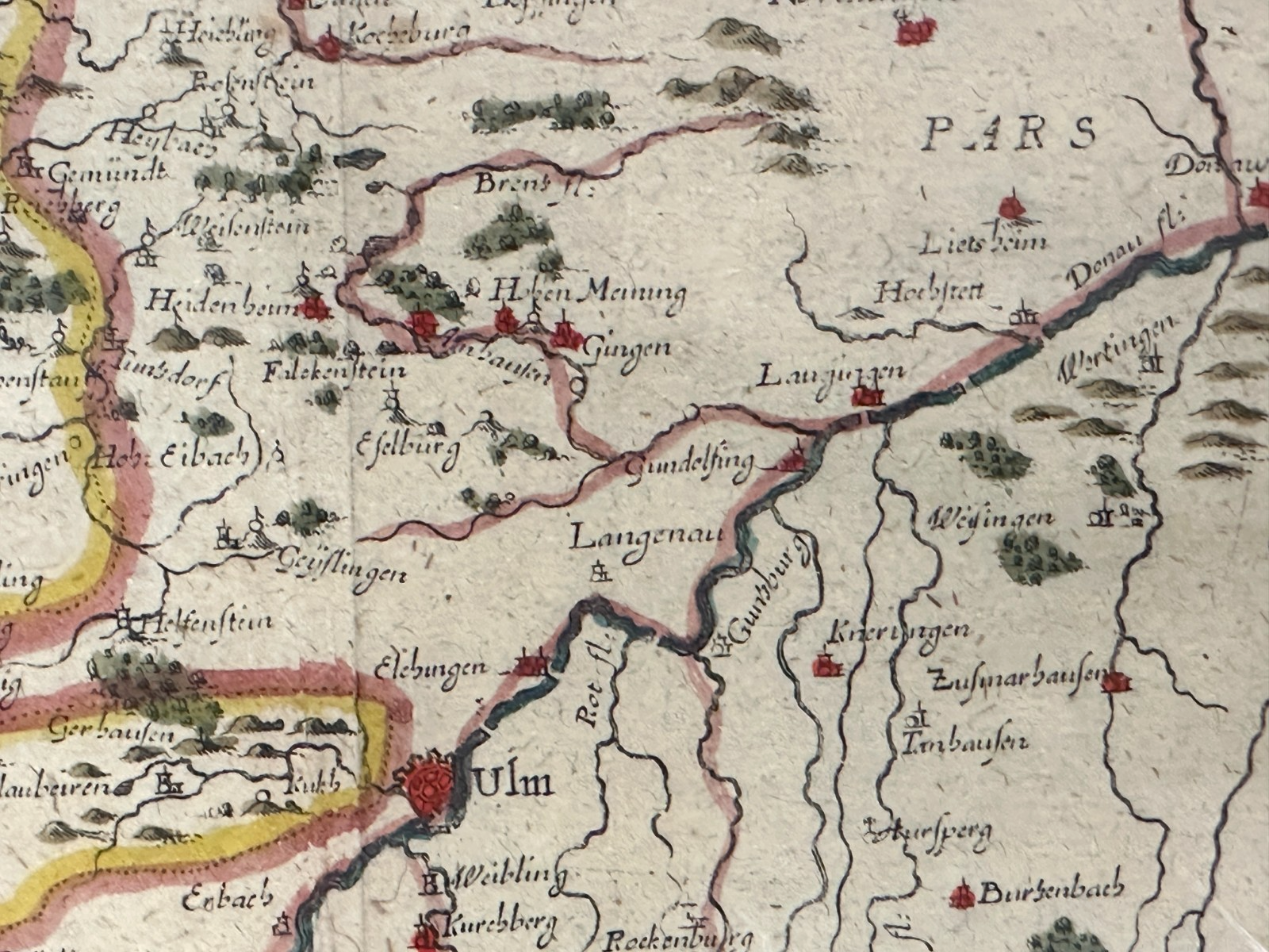 Historische Karte "WIRTENBERG DVCATUS" – Blaeu um 1645 – Kupferstich koloriert4