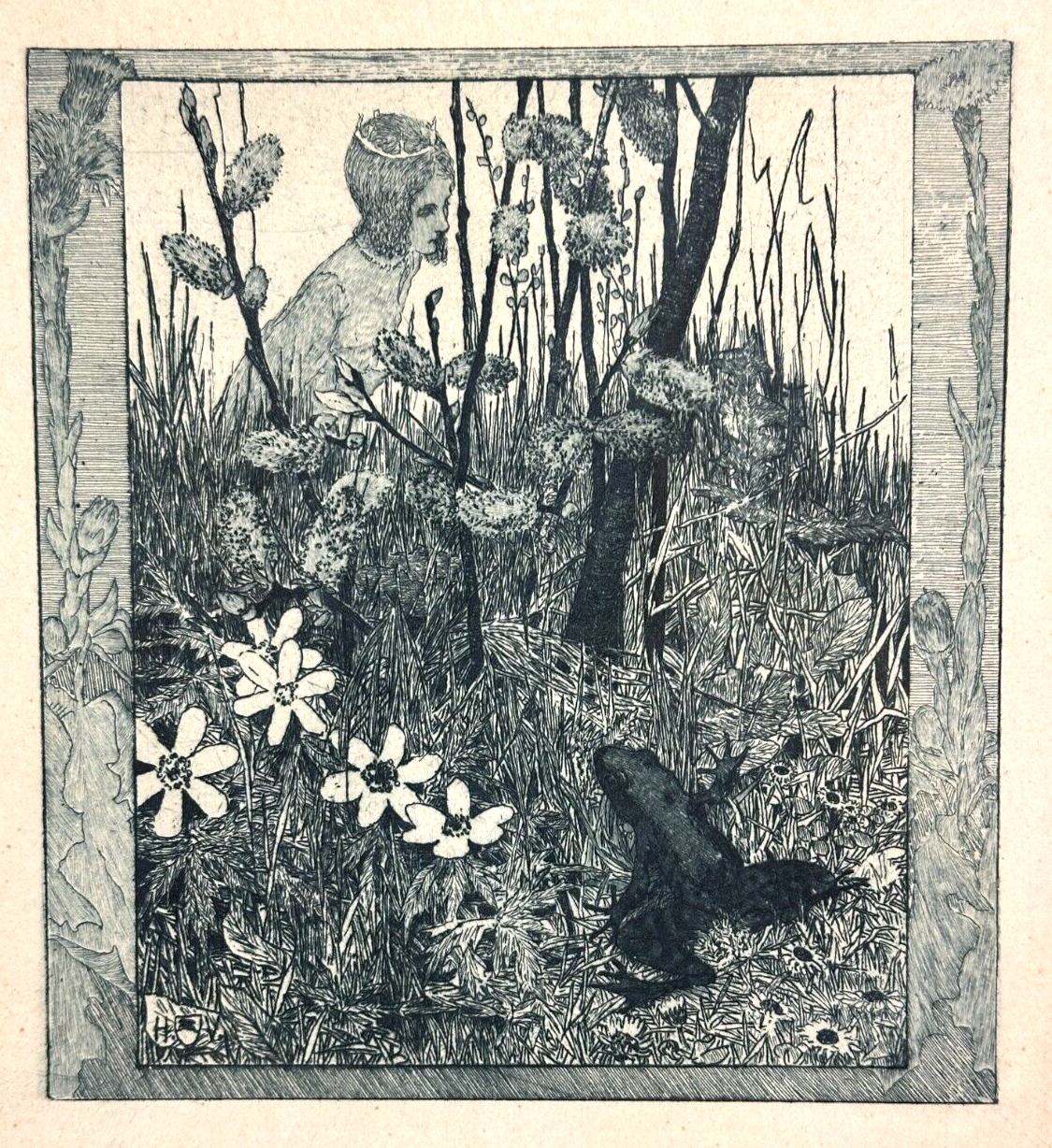 Heinrich Vogeler 1872-1942 - Radierung - Froschbraut - 1899 Jugendstil - gerahmt1