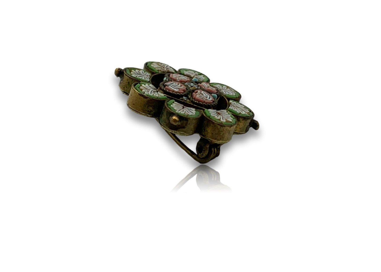 Brosche Brooch - italienische Millefiori um 1900 - Tombak - florales Design2