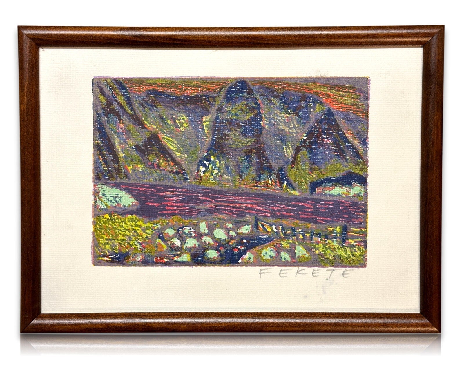 Esteban Fekete 1924-2009 - farbiger Holzschnitt Woodcut - Landschaft - sign.0