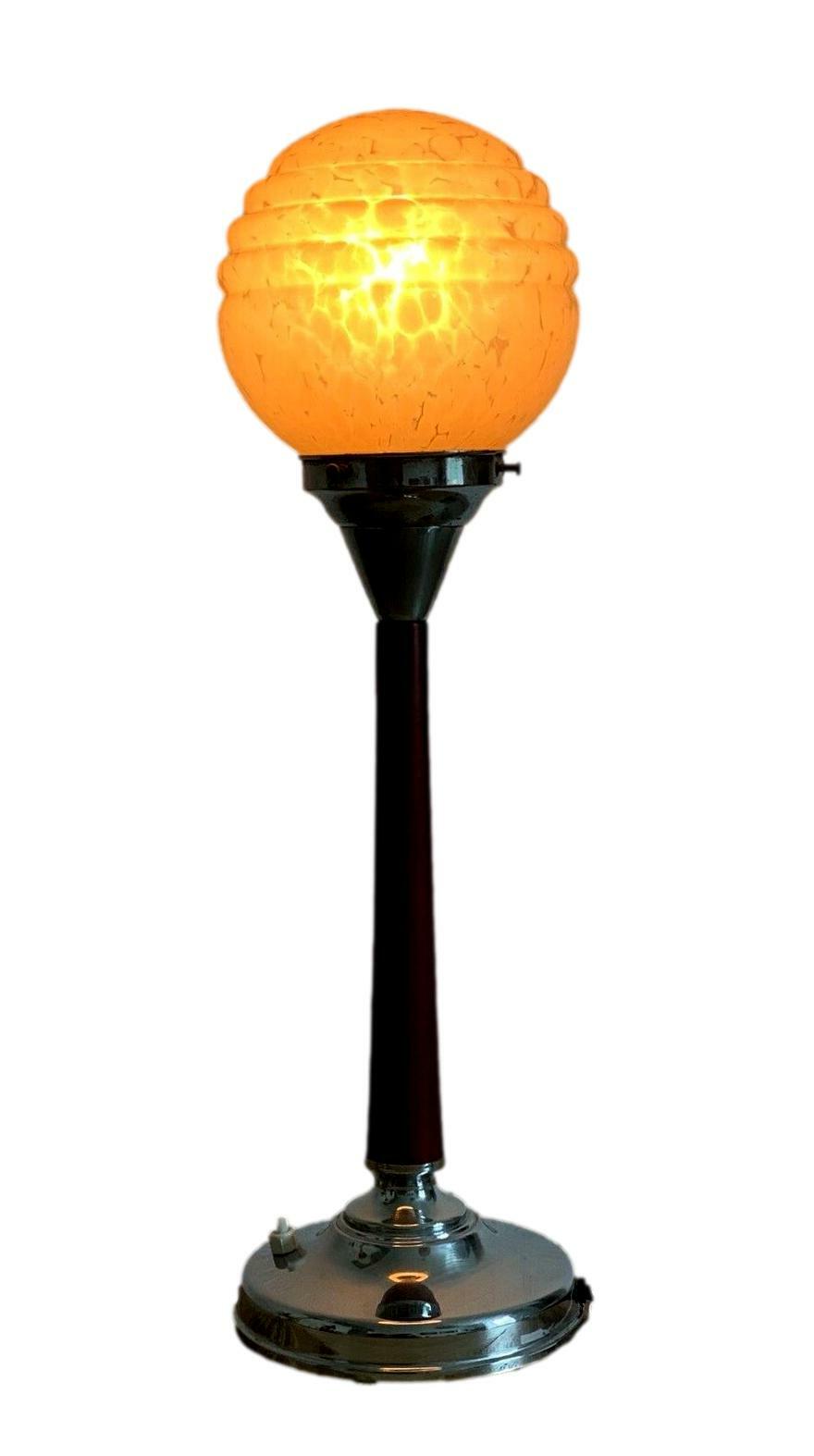 Art Deco Lampe - Tischlampe - Holz - Rotlack - Glas - um 1920 6