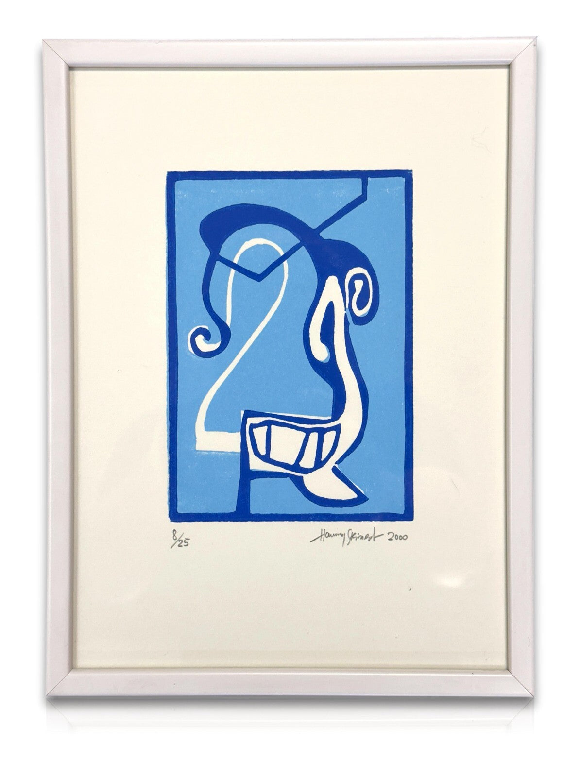 Hannes Steinert - Linolschnitt - 2000 - moderne Komposition in Blau - Signiert0