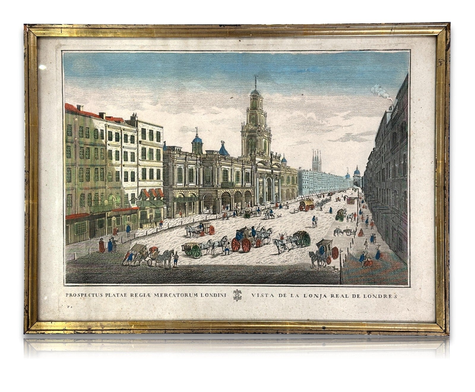 kolorierter Kupferstich - London, königliche Börse um 1750 - rahmt hinter Glas0