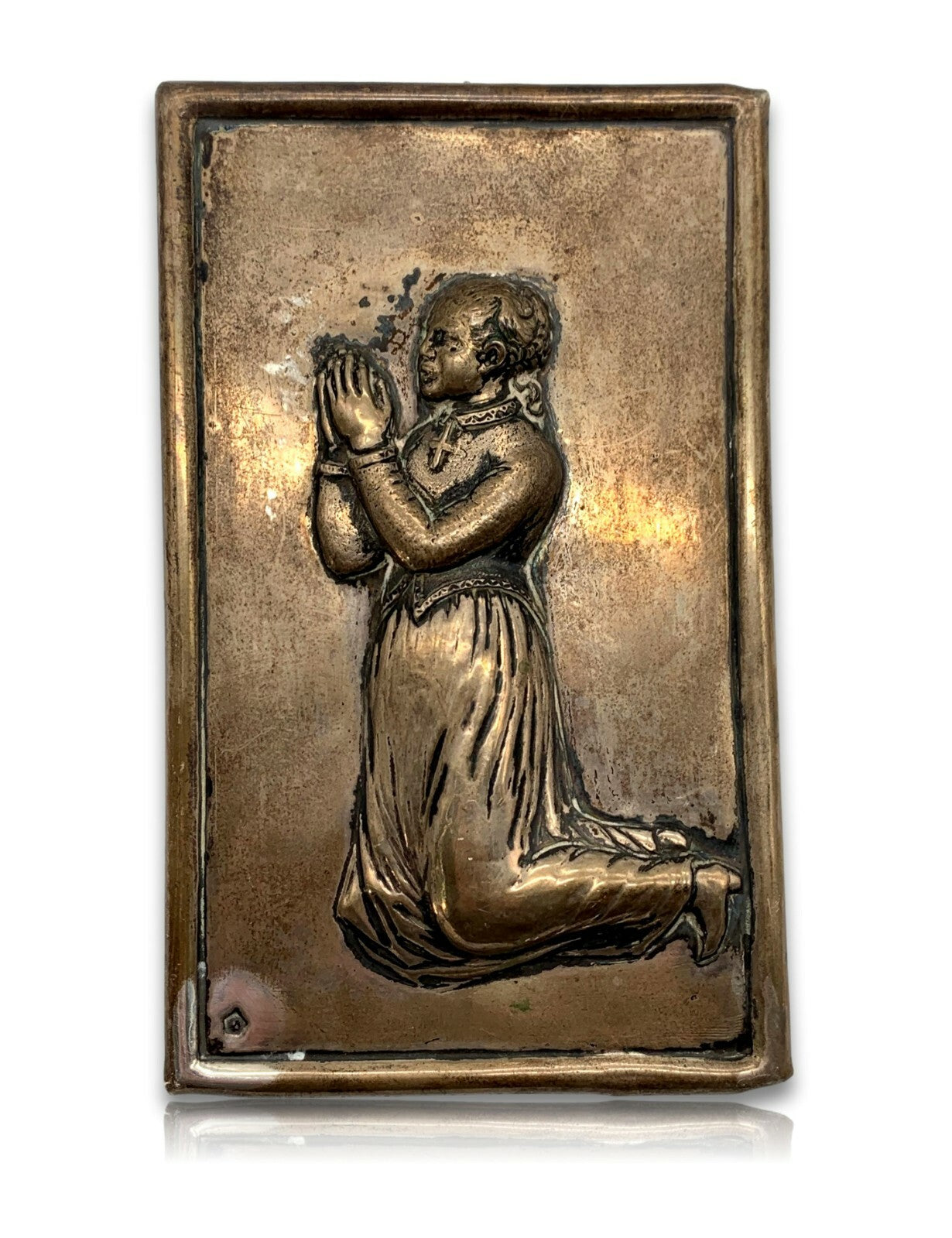 Relieftafel - Wandbild - Silber (säuregeprüft) - Frau kniend beten - punziert0