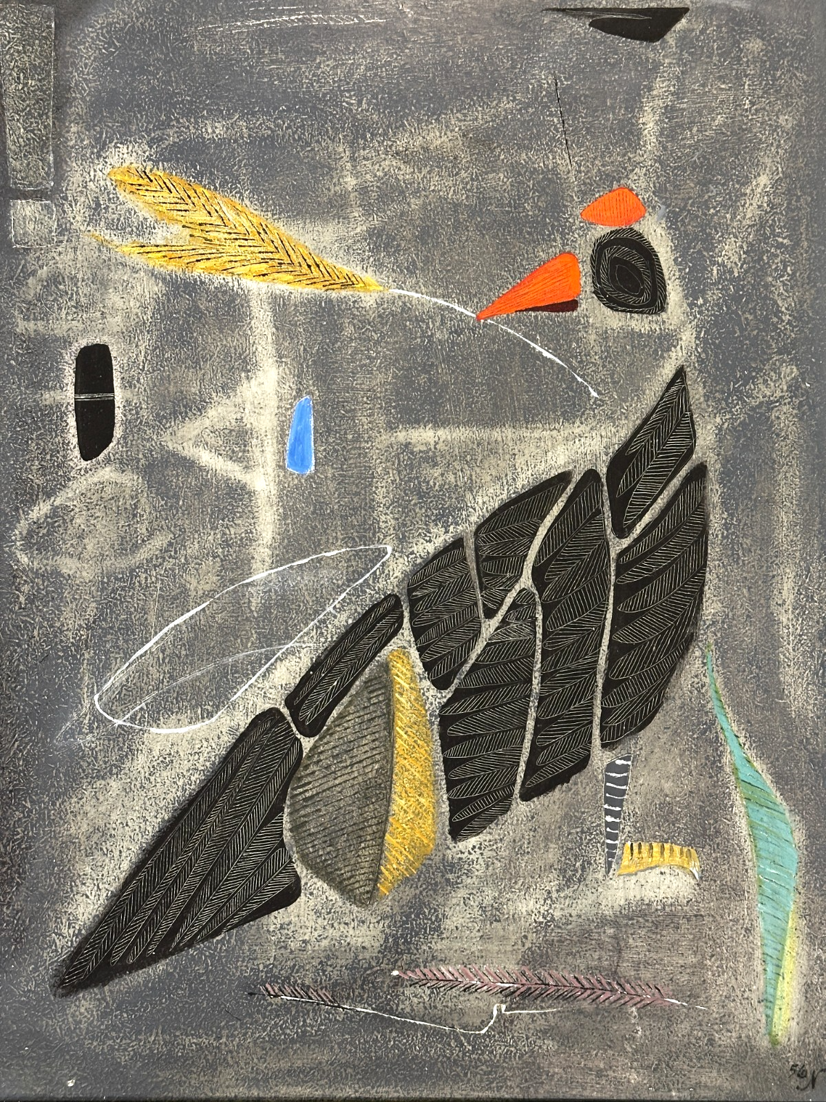 Heinz Nowag (1907–1984) - abstrakter Vogel - Öl auf Platte - 1956 - signiert1