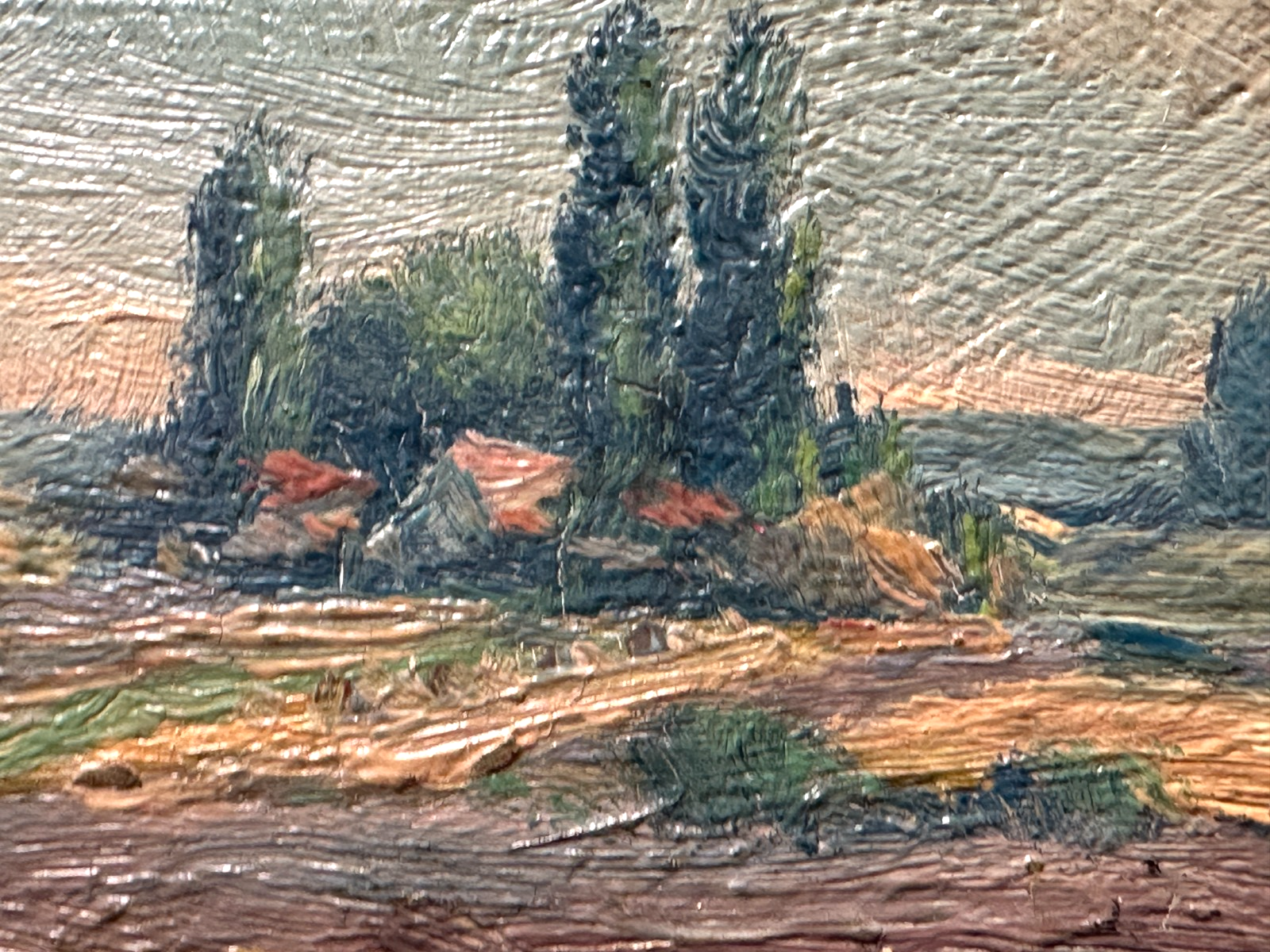 Ölgemälde – Landschaft mit Erntehocken & Traktor, signiert W…, ca. Mitte 20. Jh13