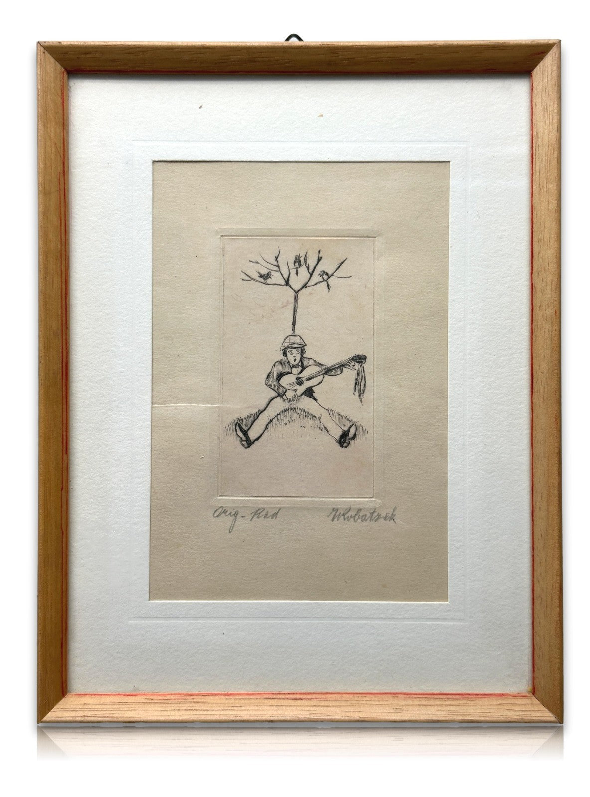 Wenzel Wobatzek - Orig.-Radierung - Musizierender Mann unter Baum - Signiert0