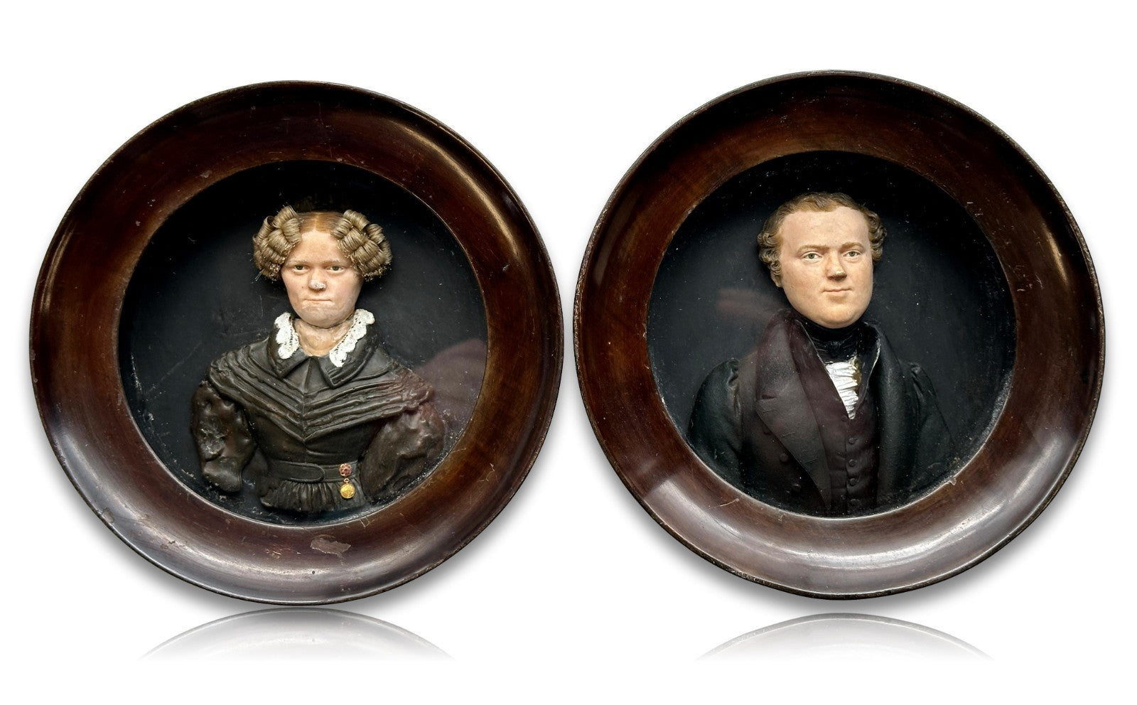 Seltene Wachs-Reliefbildnisse (Biedermeier) - Ehepaar Dörtenbach - Calw, um 18350