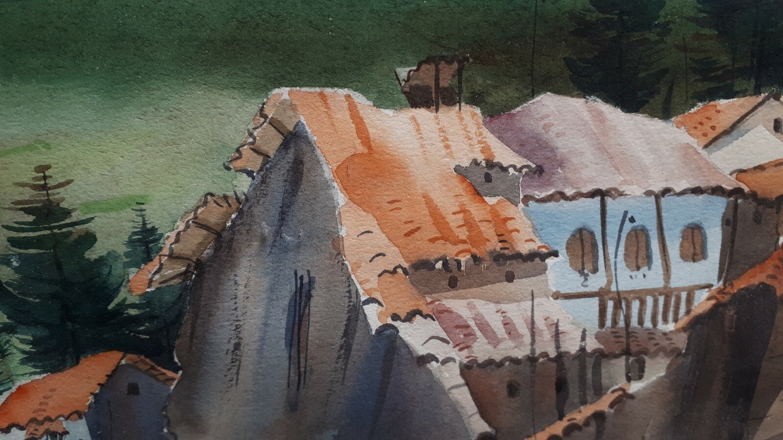 Aquarell - Ecuador/Peru - signiert Chavez - Dorfszene 1972 - gerahmt2