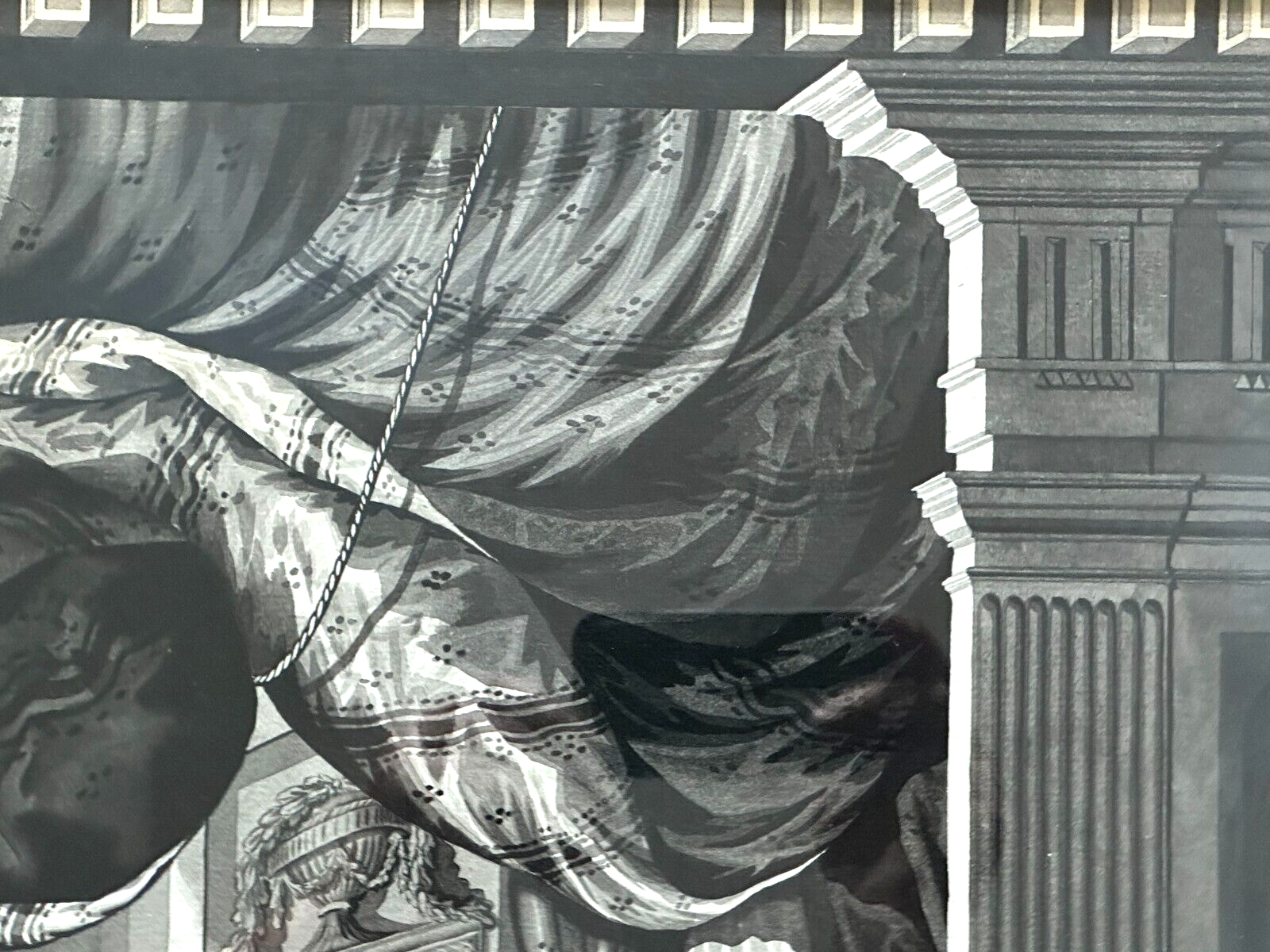 Mischtechnik auf Papier - klassizistisches Bühnenbild 1786 mit Silhouette - bez.8